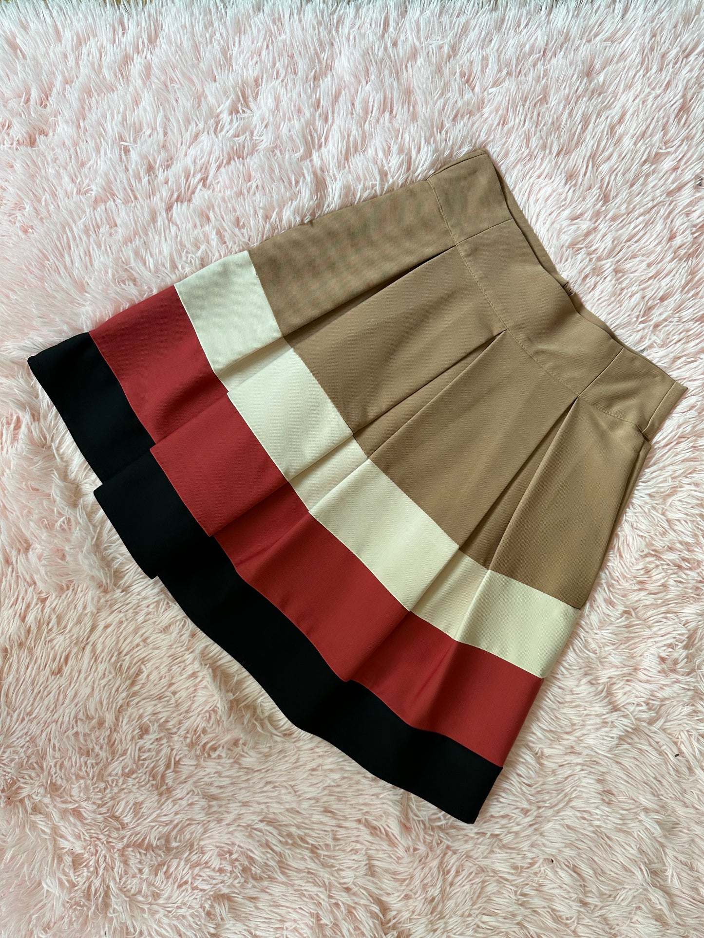 ZARA - Tan Color block A-line Midi Skirt