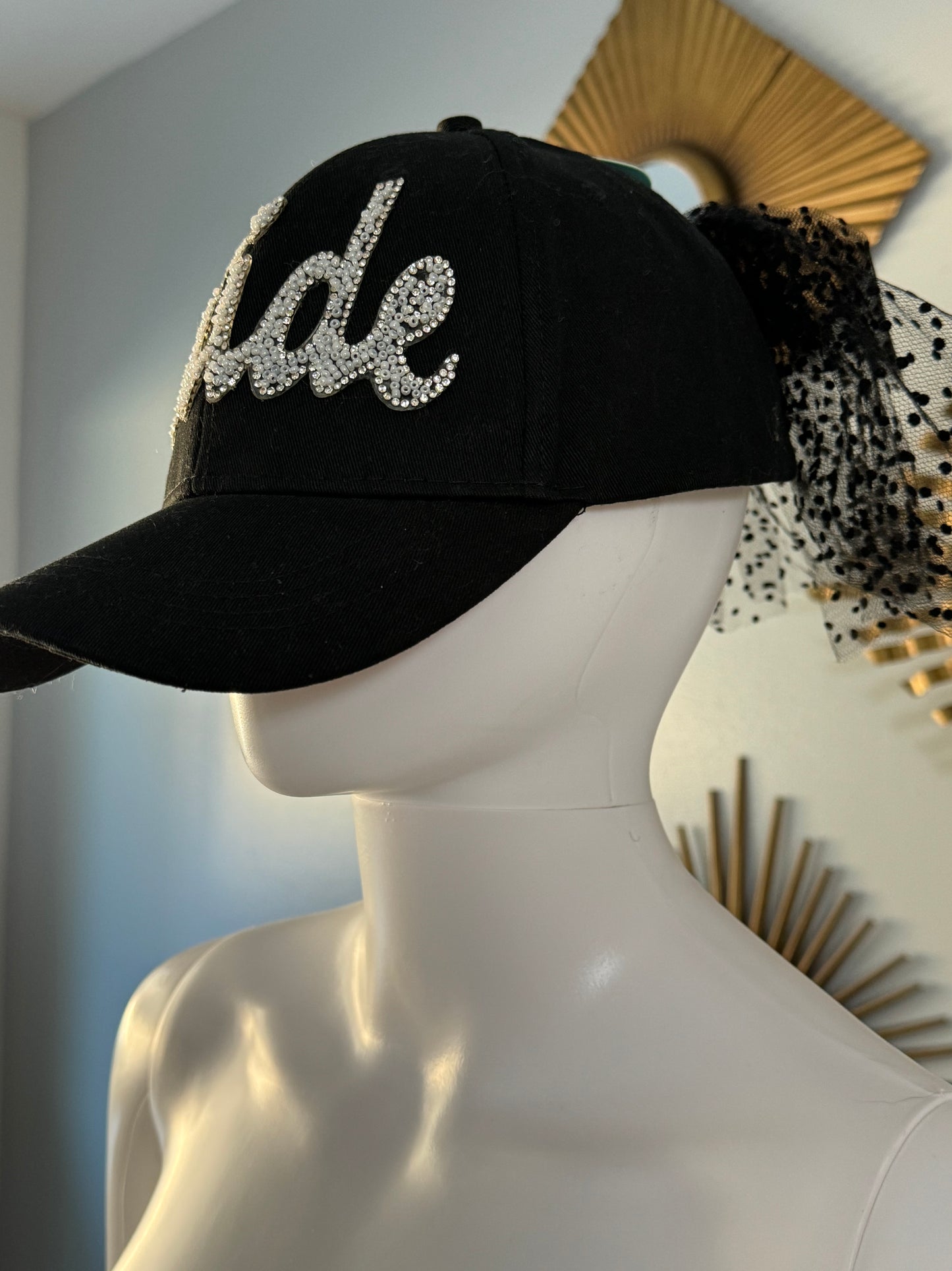Betsey Johnson - Black Bride Baseball Cap w/ Mesh Bow