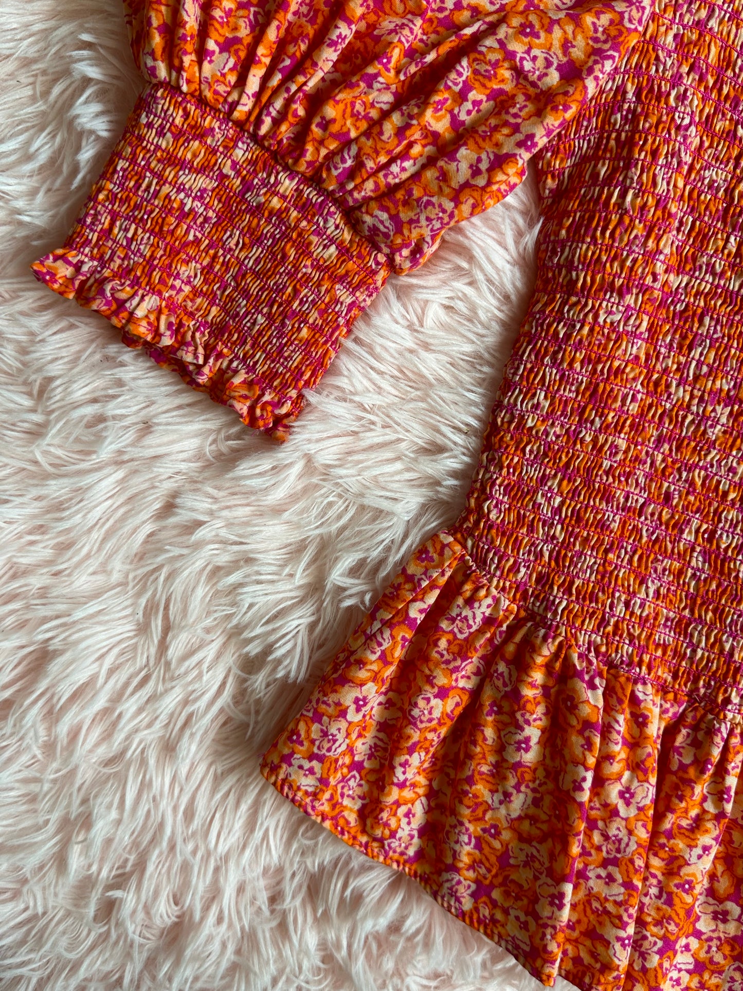 CeCe - Orange Top w/ Puff Sleeves