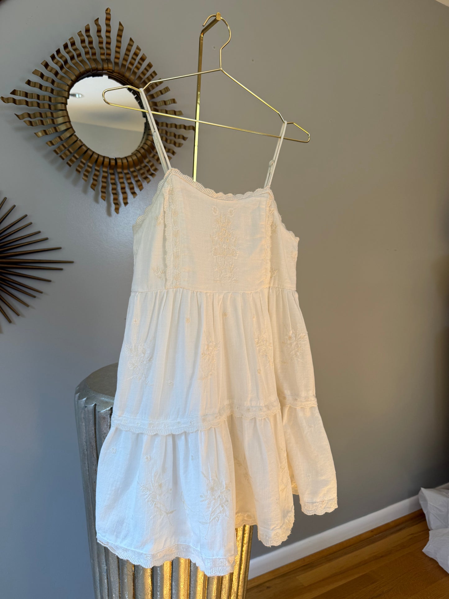 Urban Outfitters- Beige Hanna Embroidered Dress
