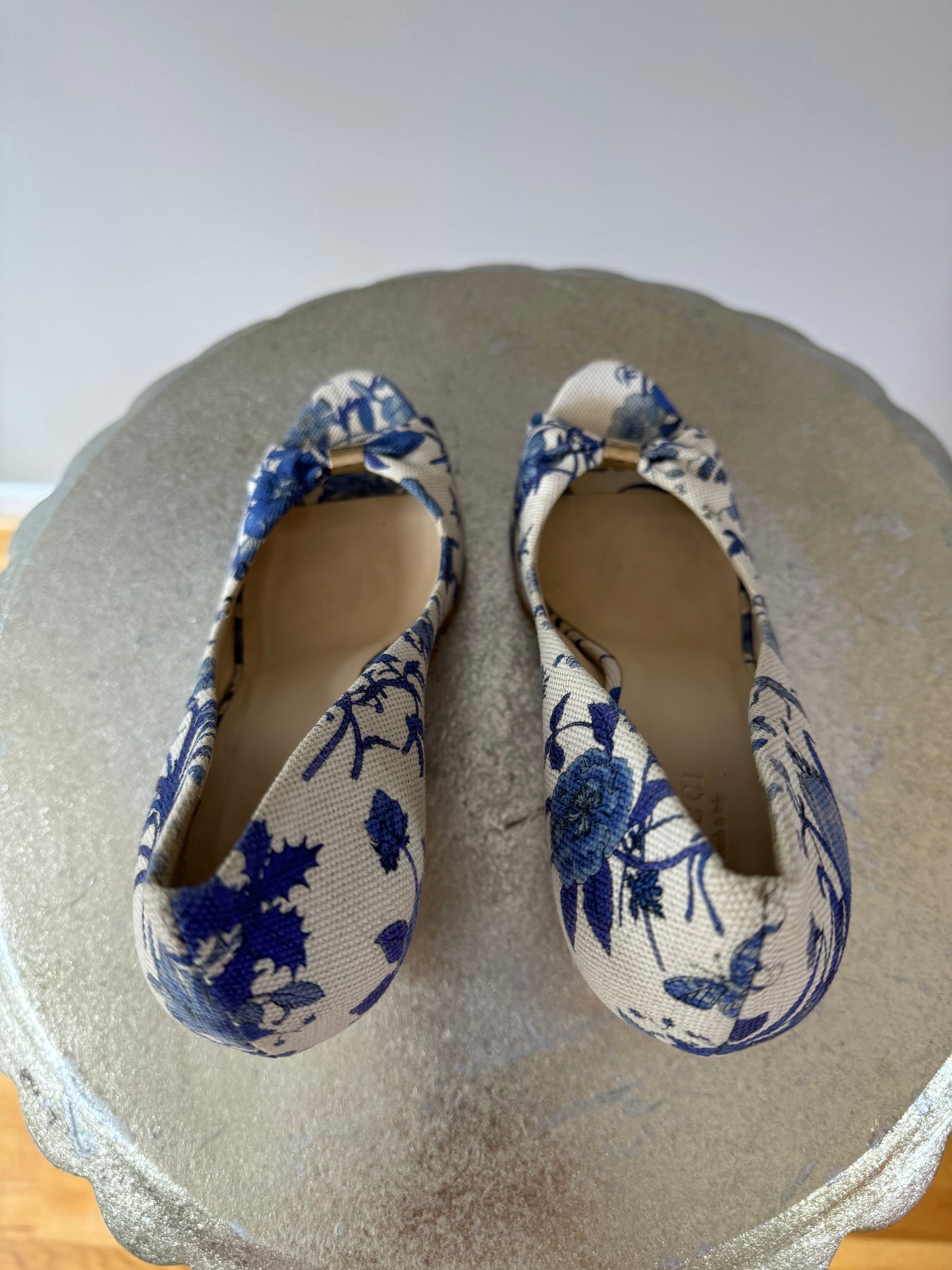 GUCCI- Blue Floral Canvas Wedge Sandal