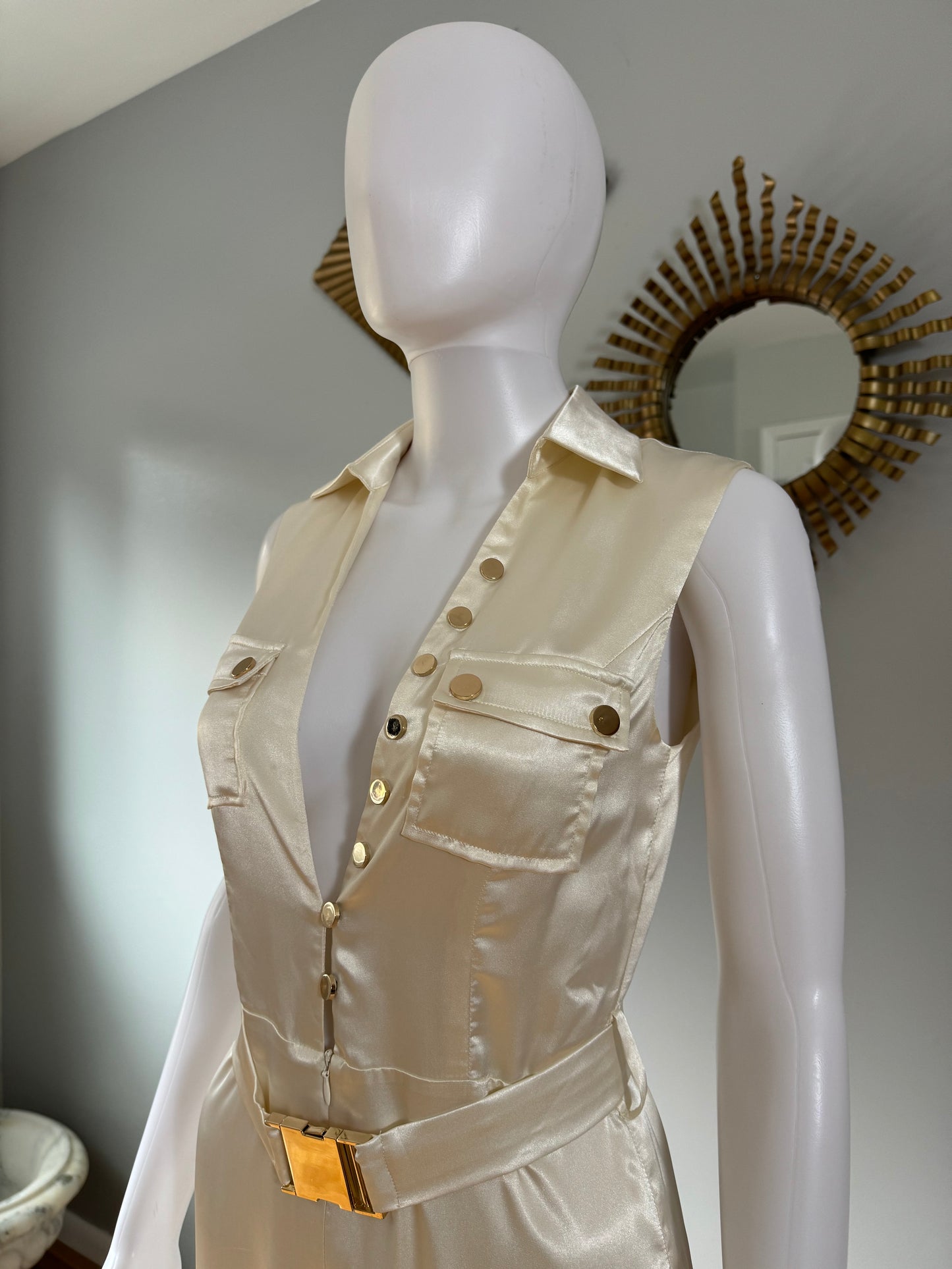 MESHKI - Ivory Jada Satin Jumpsuit W/ Gold Belt