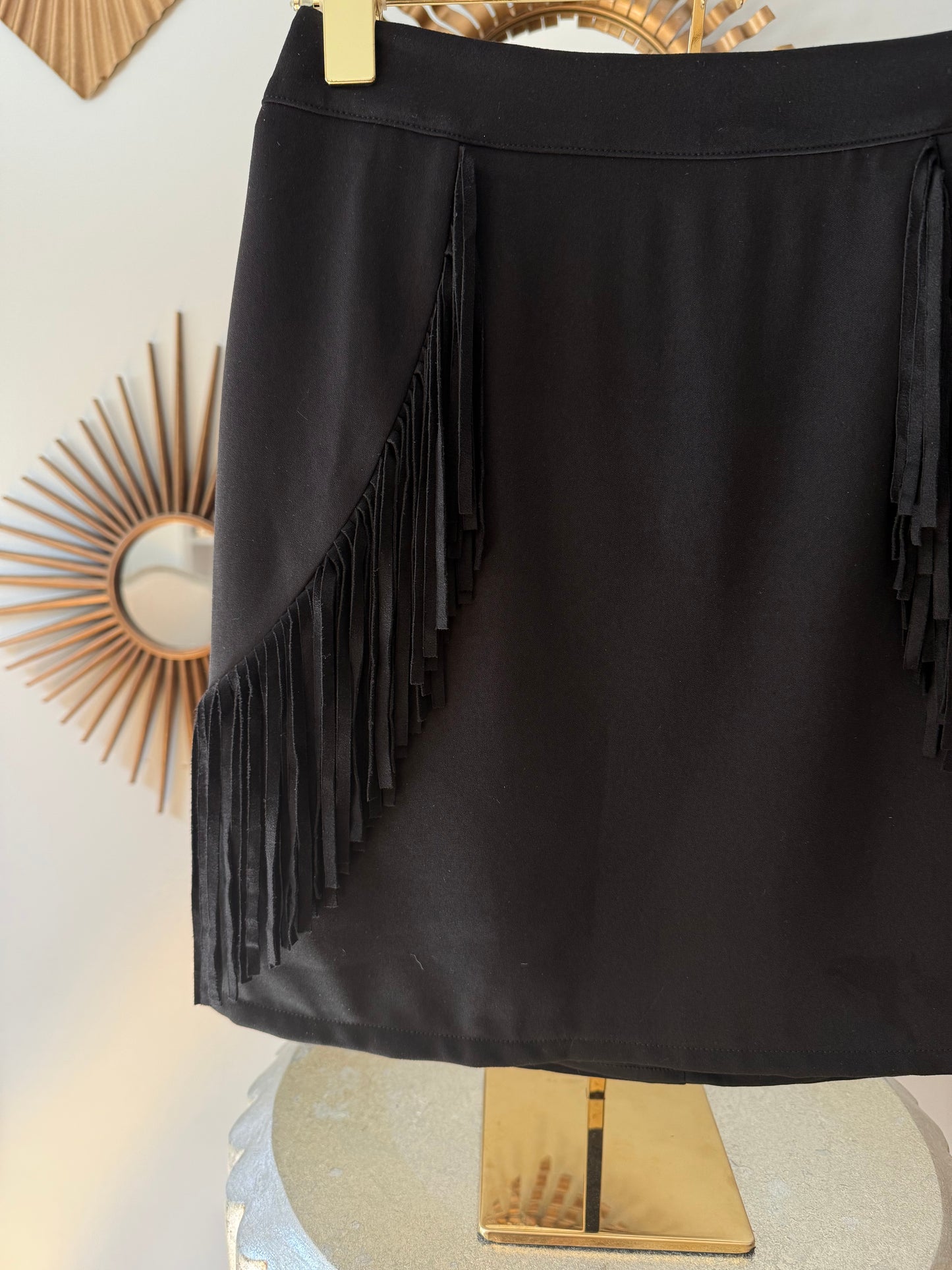 Black Fringe Mini Skirt
