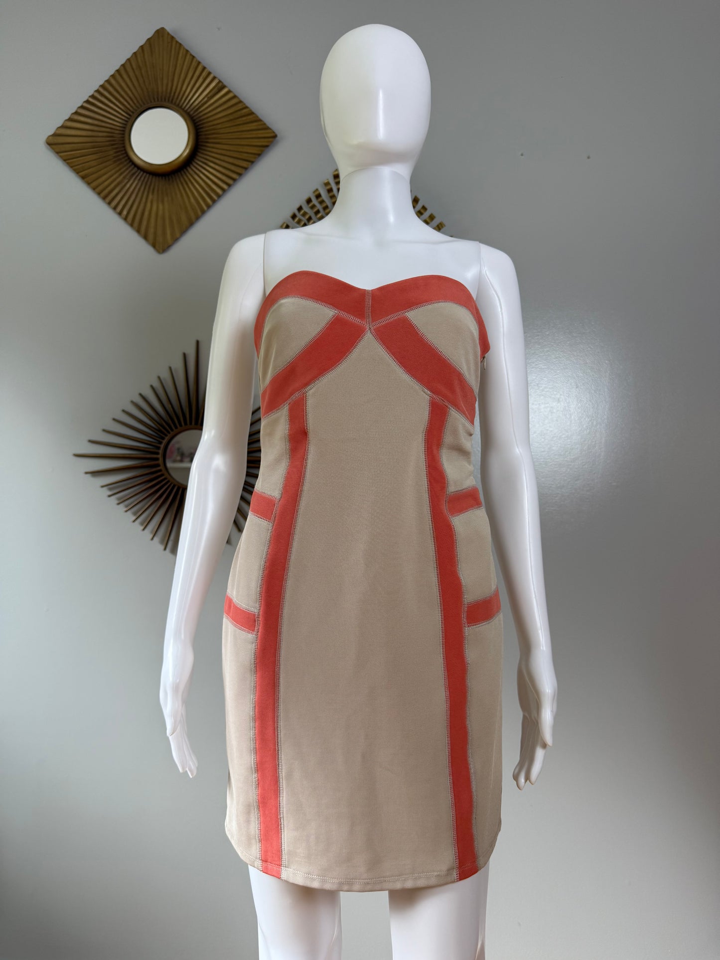 Wow Couture - Beige Strapless Bandage Dress
