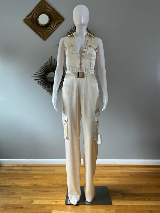 MESHKI - Ivory Jada Satin Jumpsuit W/ Gold Belt