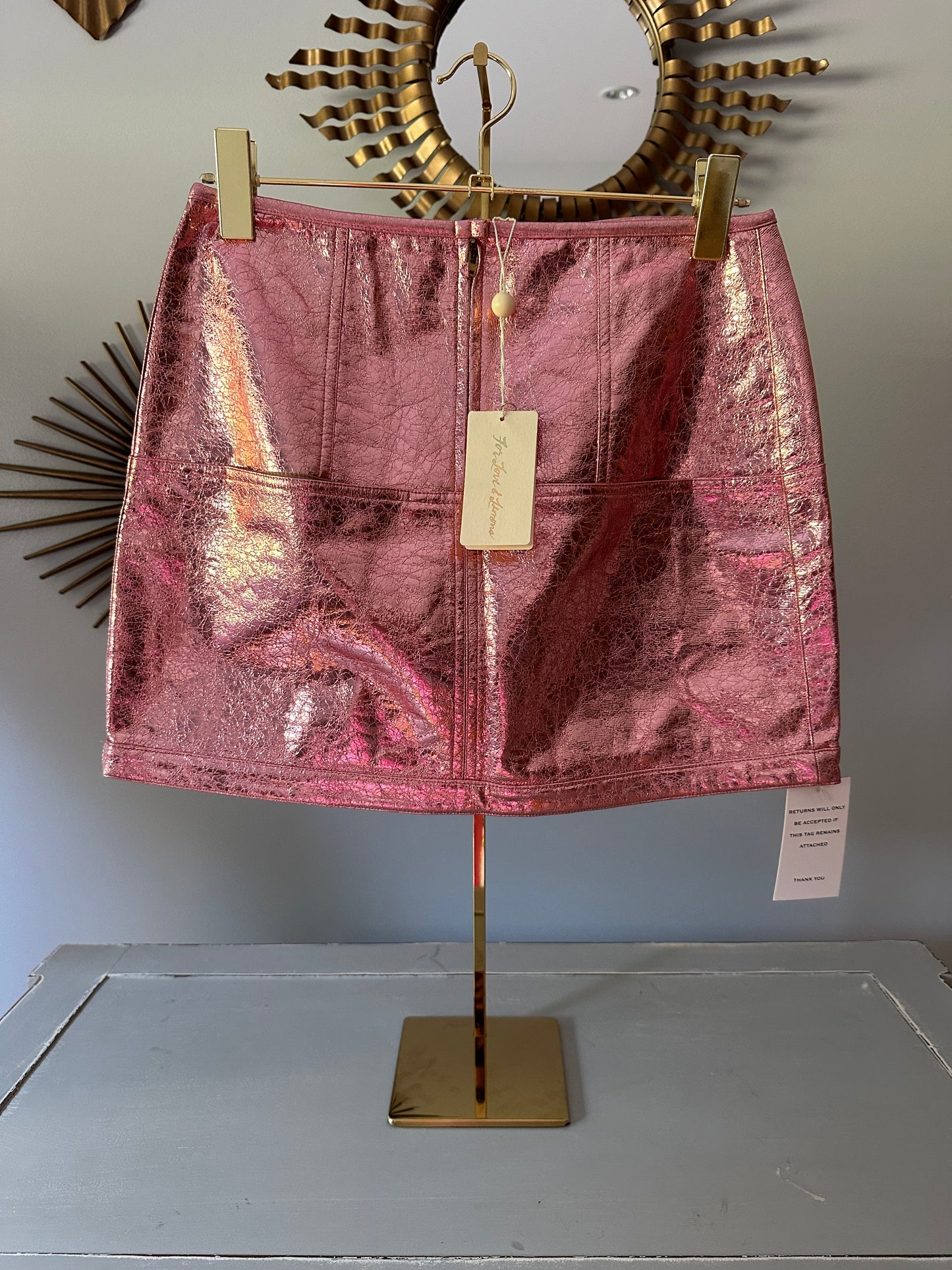 For Love & Lemons- Pink Luna Metallic Mini Skirt