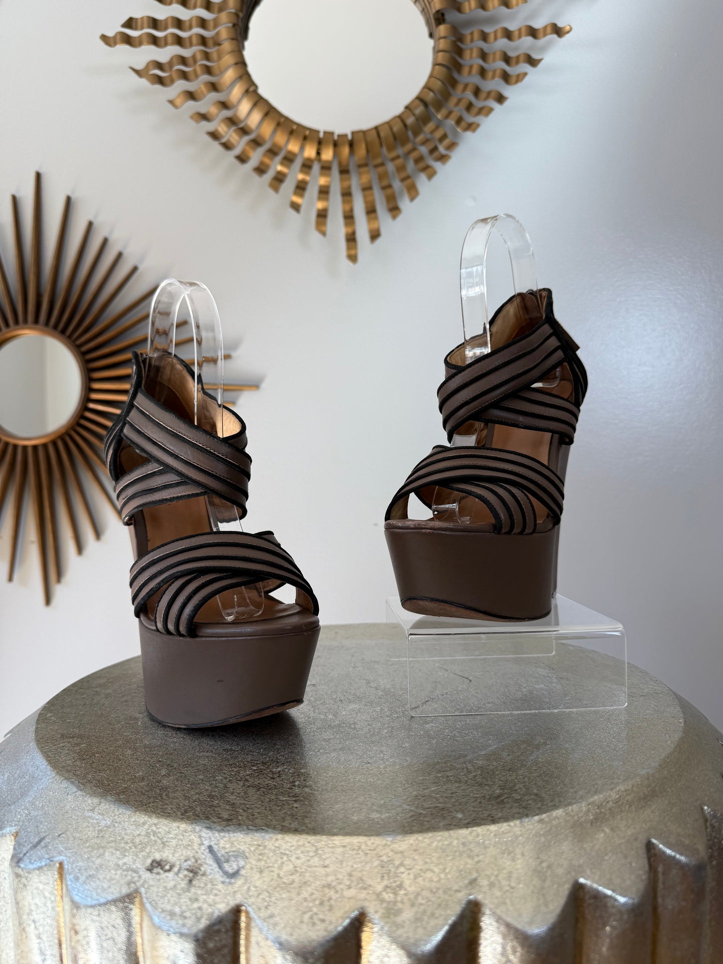 L.A.M.B - Brown & Black Bernadette Wedge Sandals
