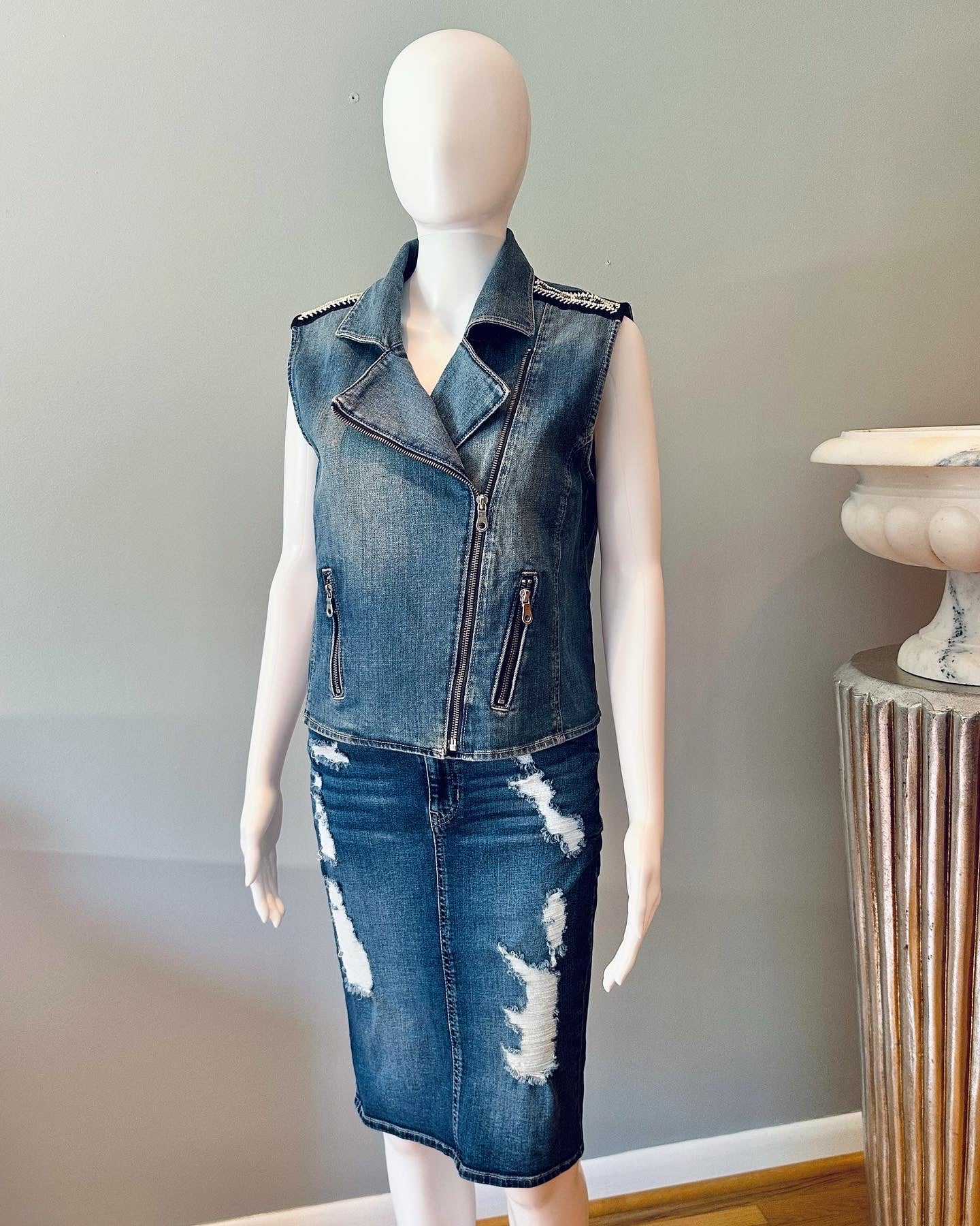 Paige - Chelsea Denim Vest w/ Beaded Shoulder Embellishments