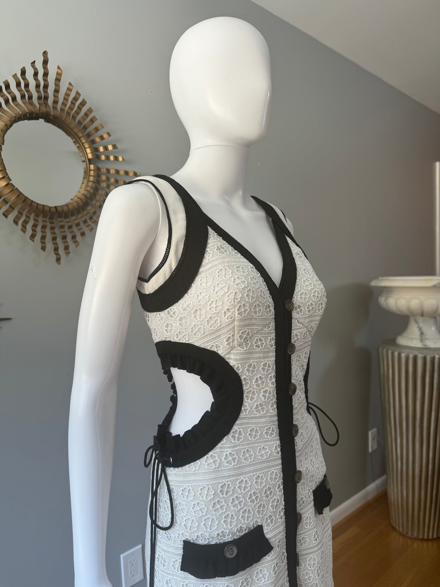 Self Portrait - Black & White Midi Dress w/ Side Cutouts