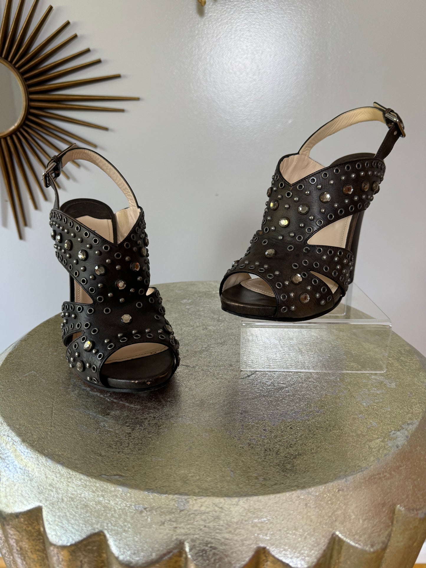 PRADA - Brown Calzature Donna Leather Heels