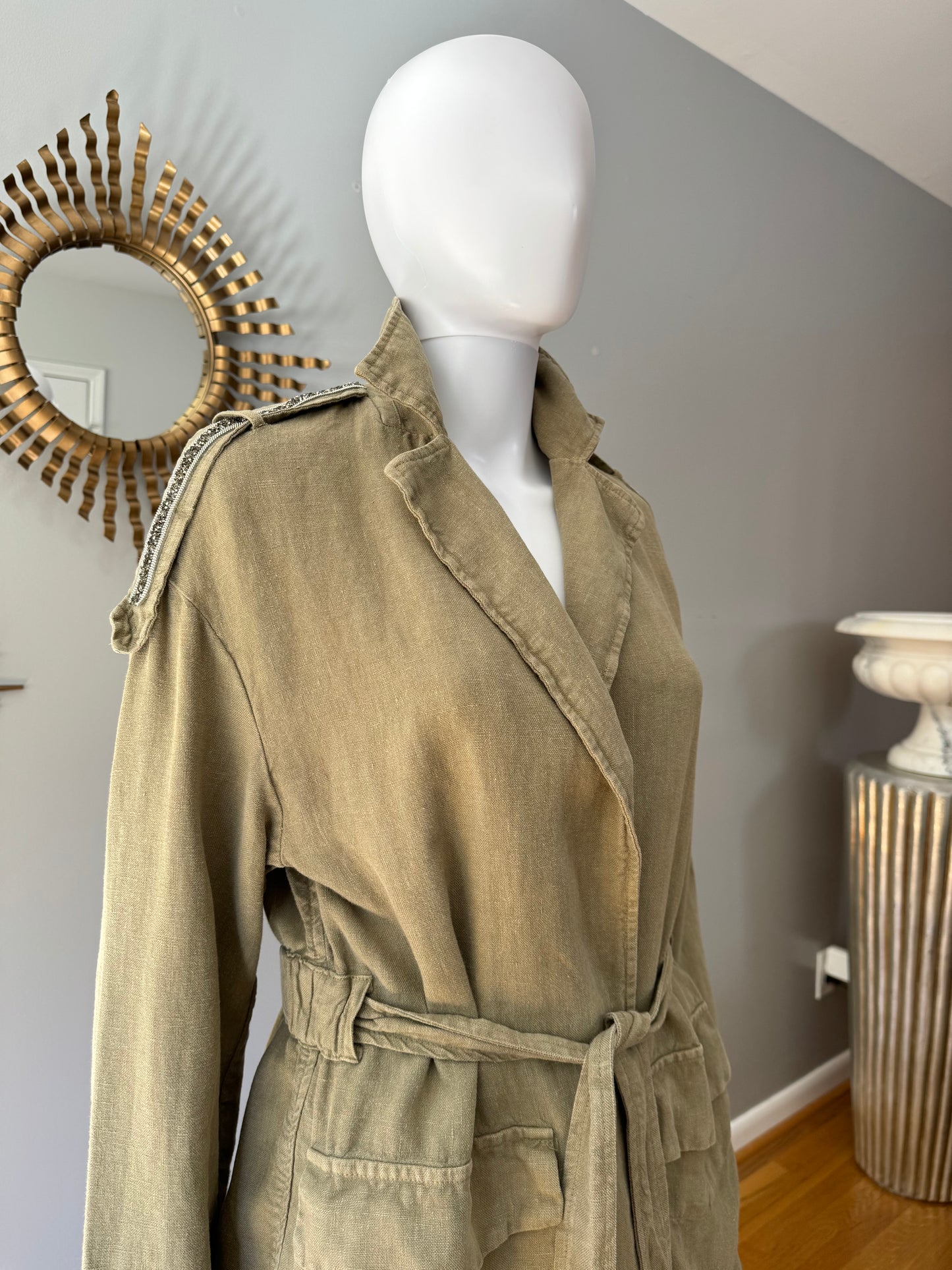 ZARA - Khaki Green Linen Trench Jacket