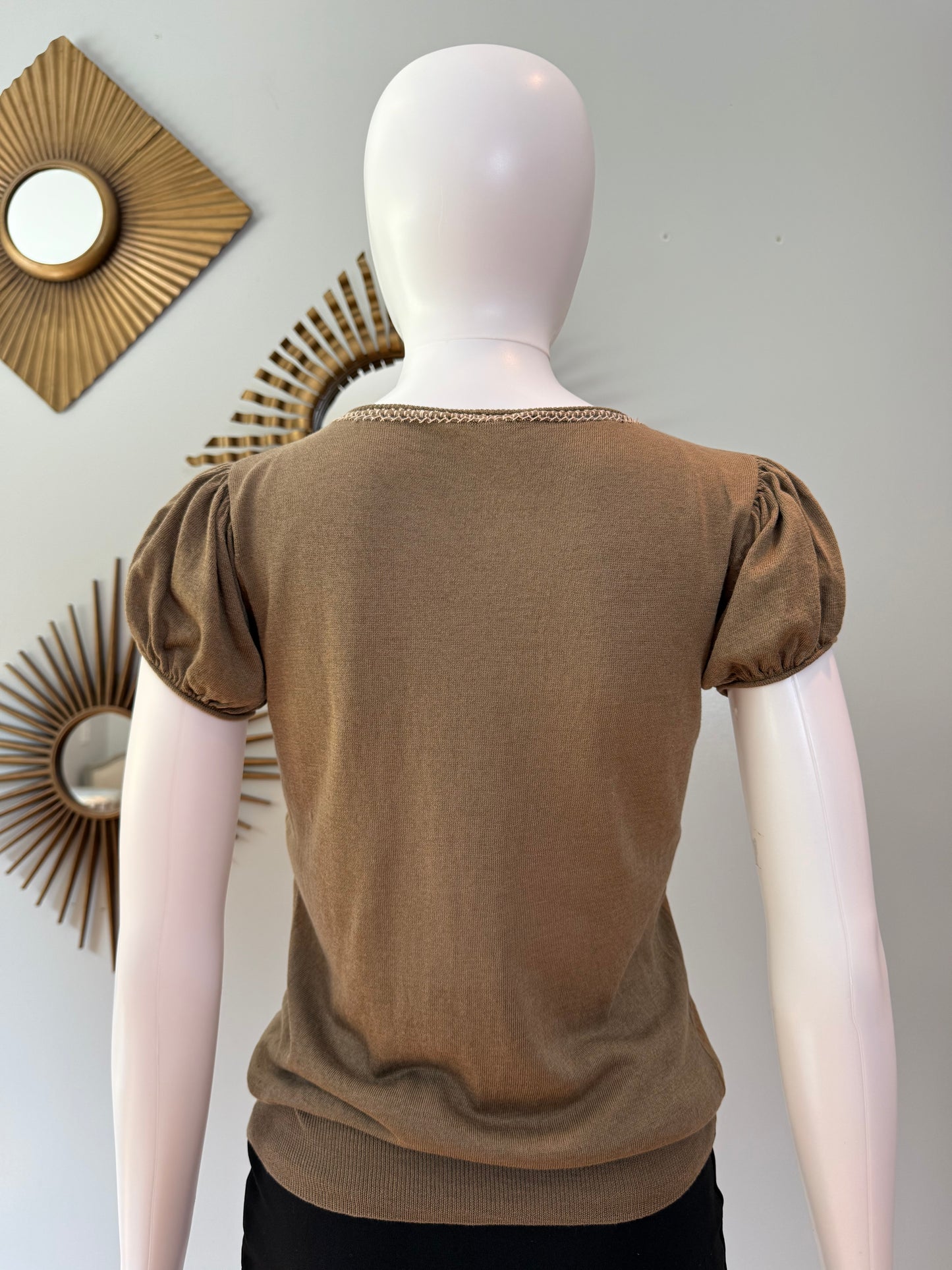 Elie Tahari - Brown Crochet Neck Top