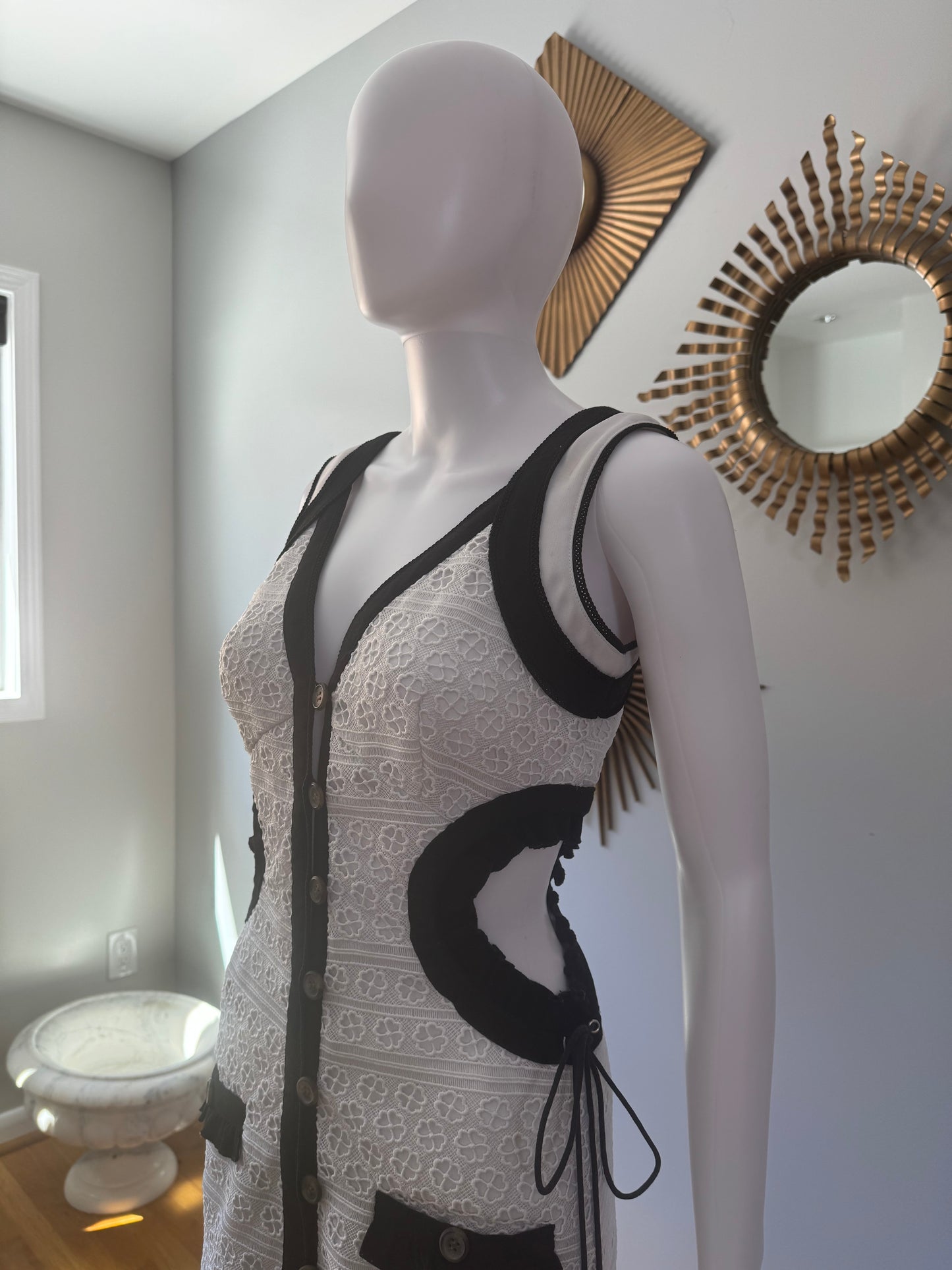 Self Portrait - Black & White Midi Dress w/ Side Cutouts