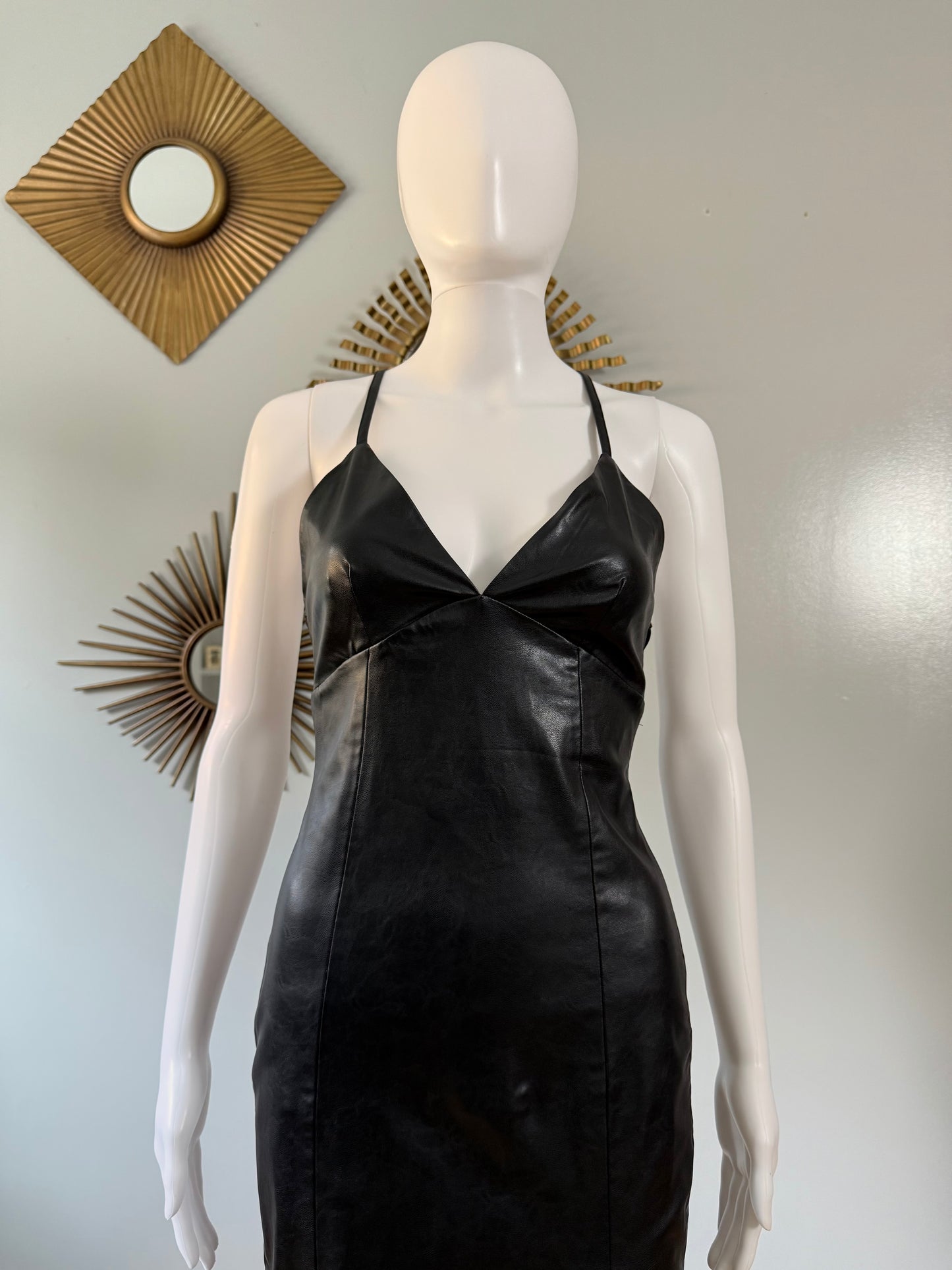ZARA - Black Faux Leather Midi Dress