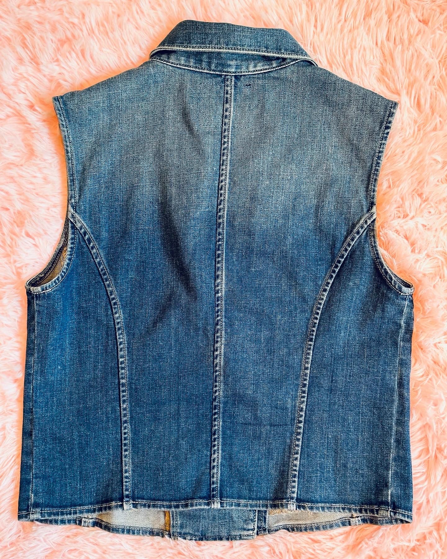 Paige - Chelsea Denim Vest w/ Beaded Shoulder Embellishments