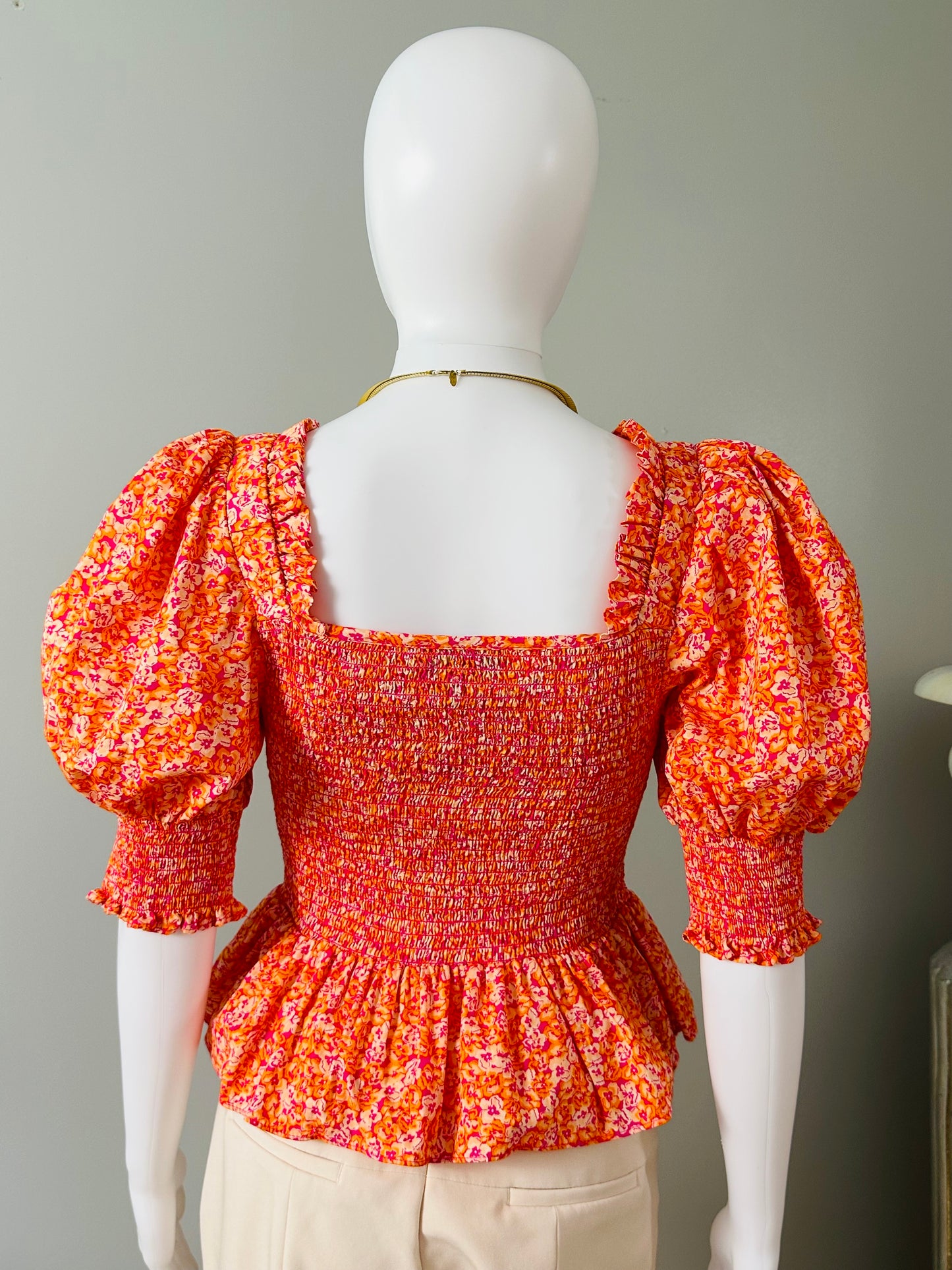 CeCe - Orange Top w/ Puff Sleeves