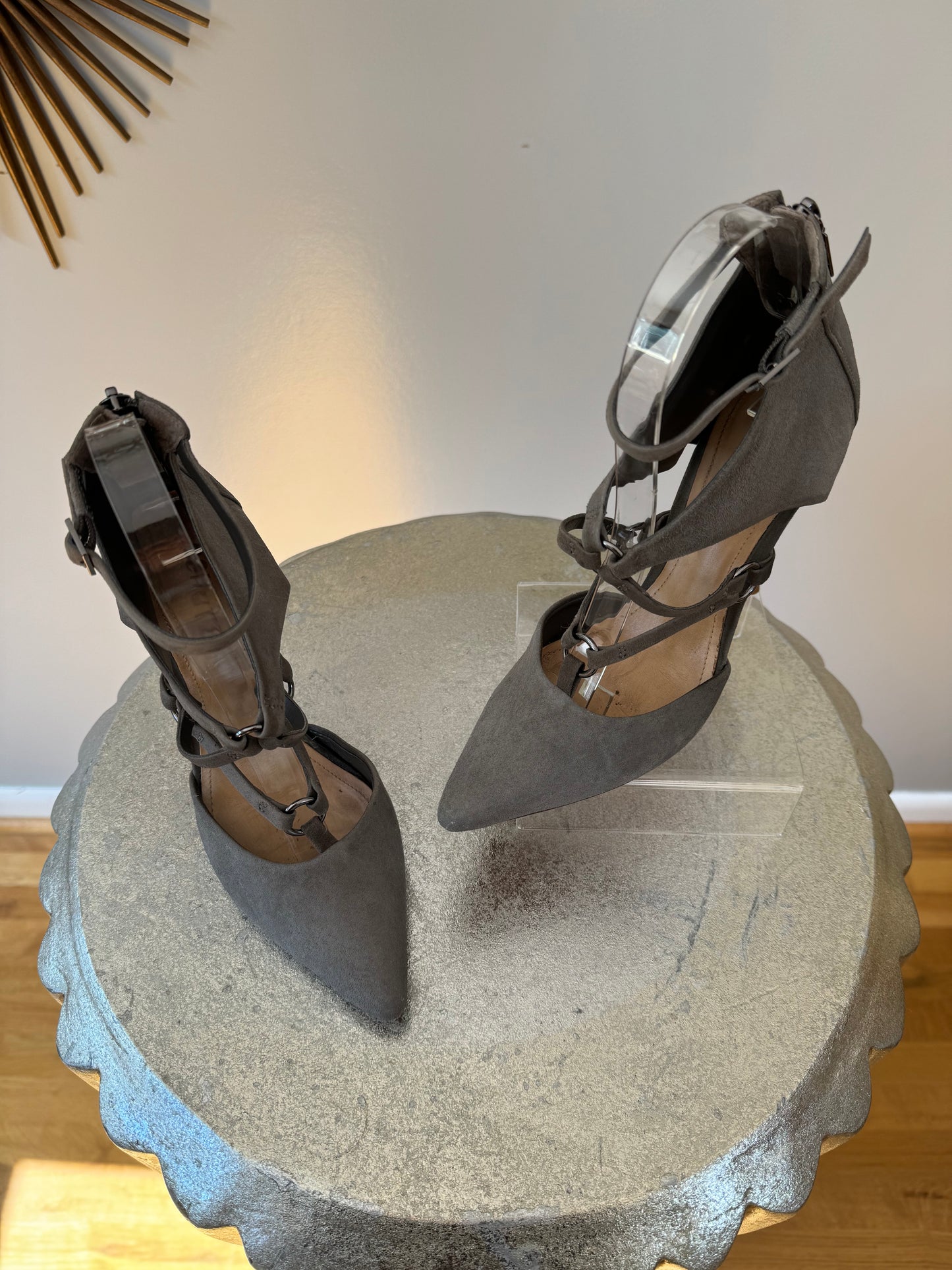 Schutz - Dezi Gray Suede Harness Heels