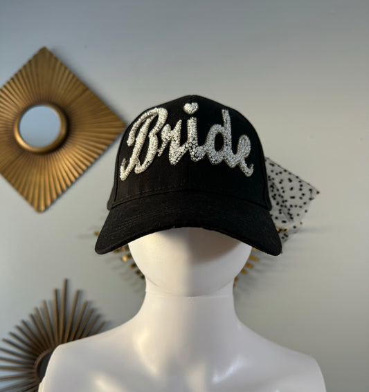 Betsey Johnson - Black Bride Baseball Cap w/ Mesh Bow