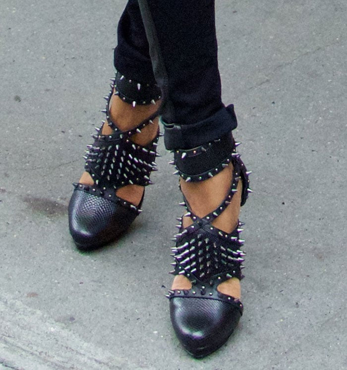 BCBGMAXAZRIA - Black Snake Embossed Spiked Vamp Pumps