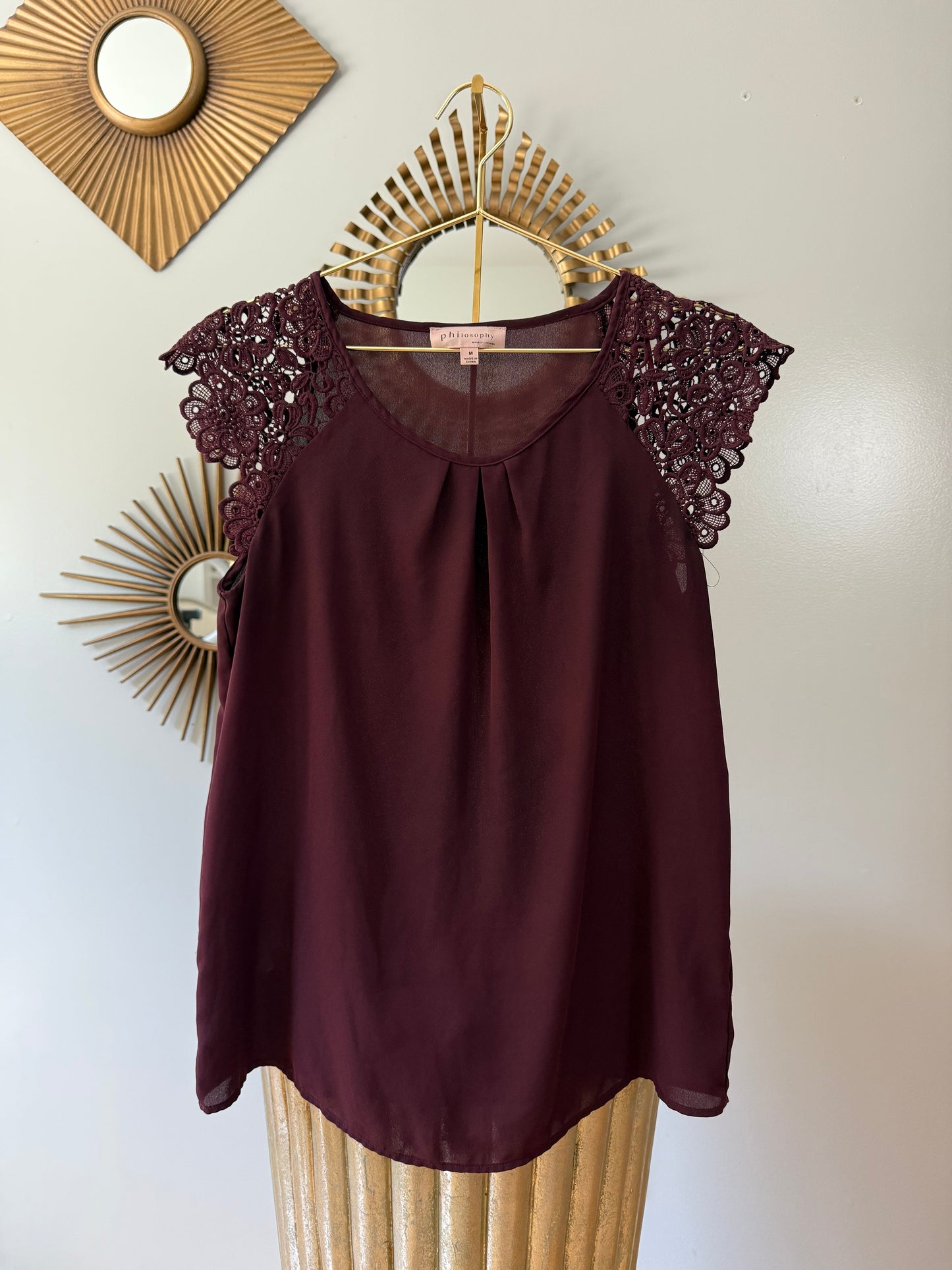 Philosophy- Burgundy Lace Sleeve Top