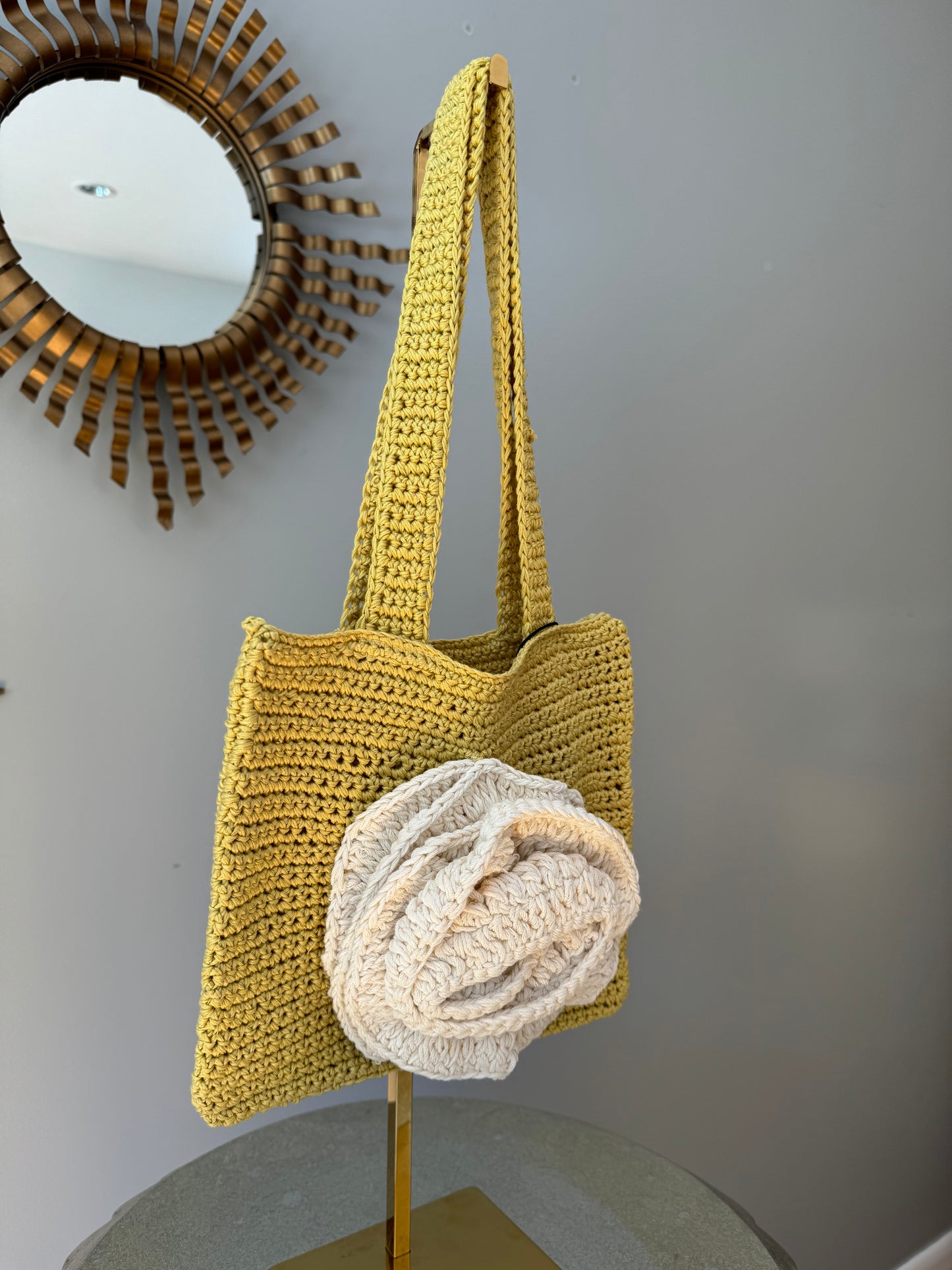 MANGO - Yellow Crochet Flower Bag