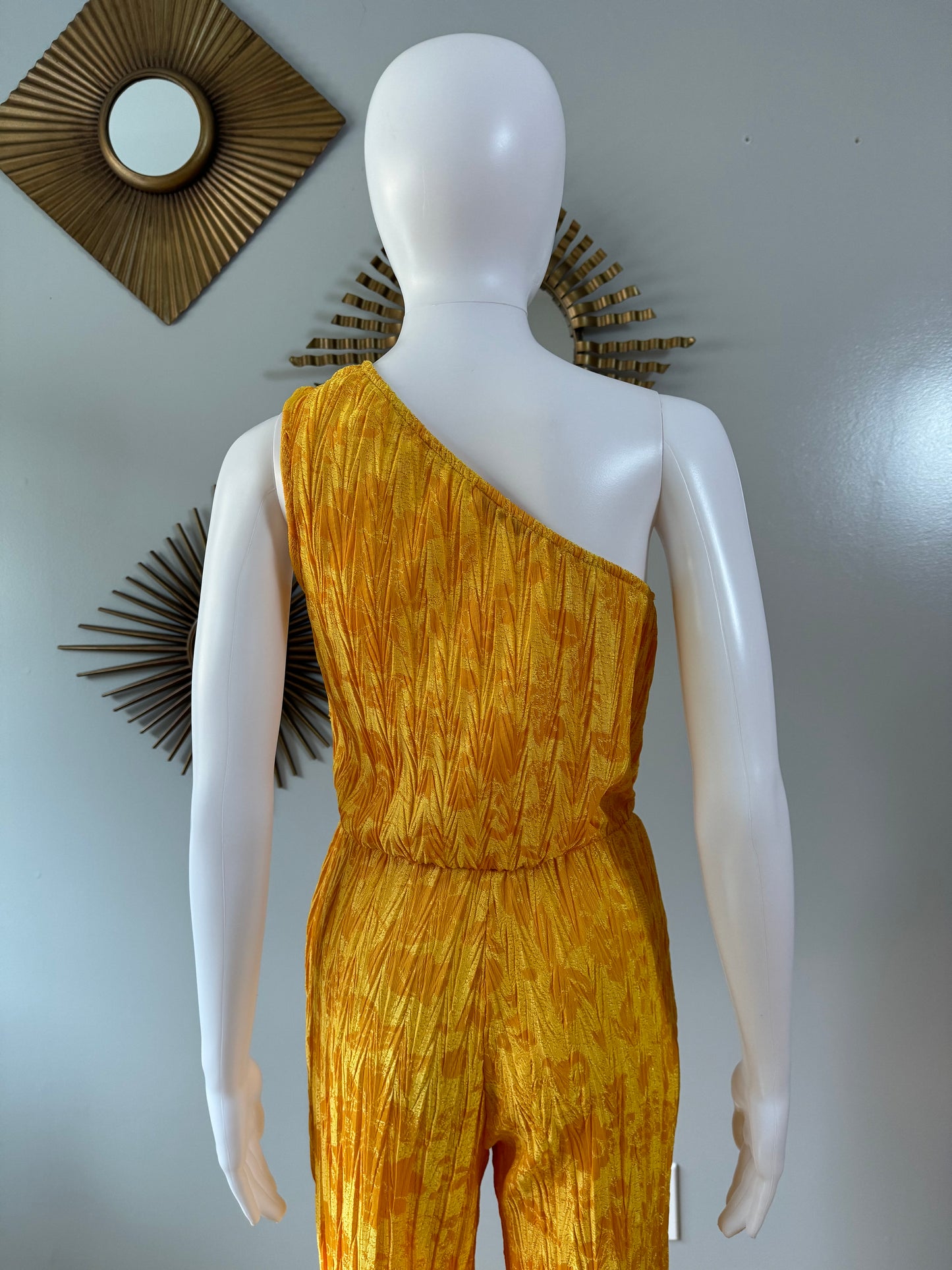 Zara - Gold Jacquard One Shoulder Jumpsuit