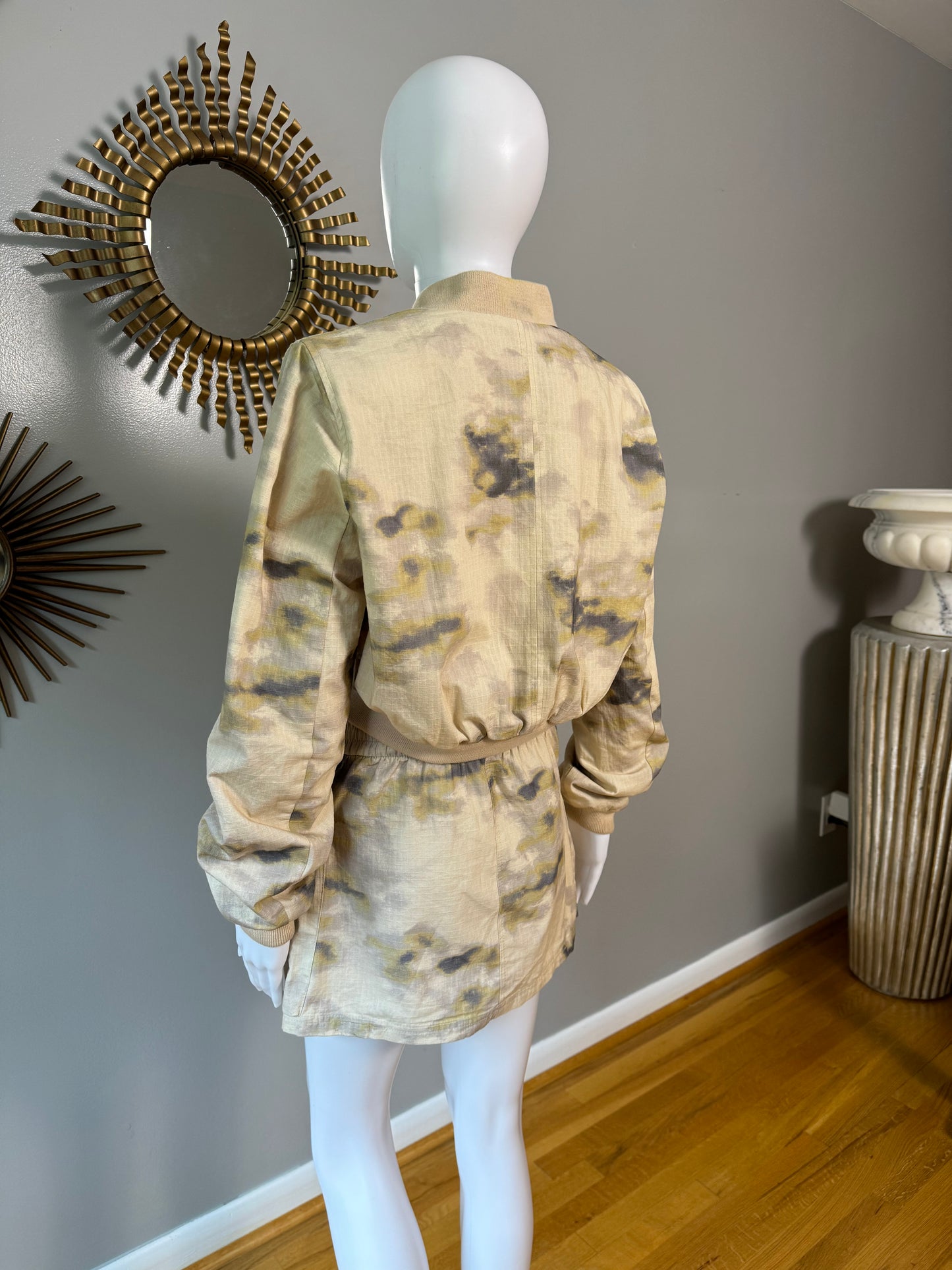 ZARA - Beige Printed Mini Cargo Skirt & Bomber Jacket Set