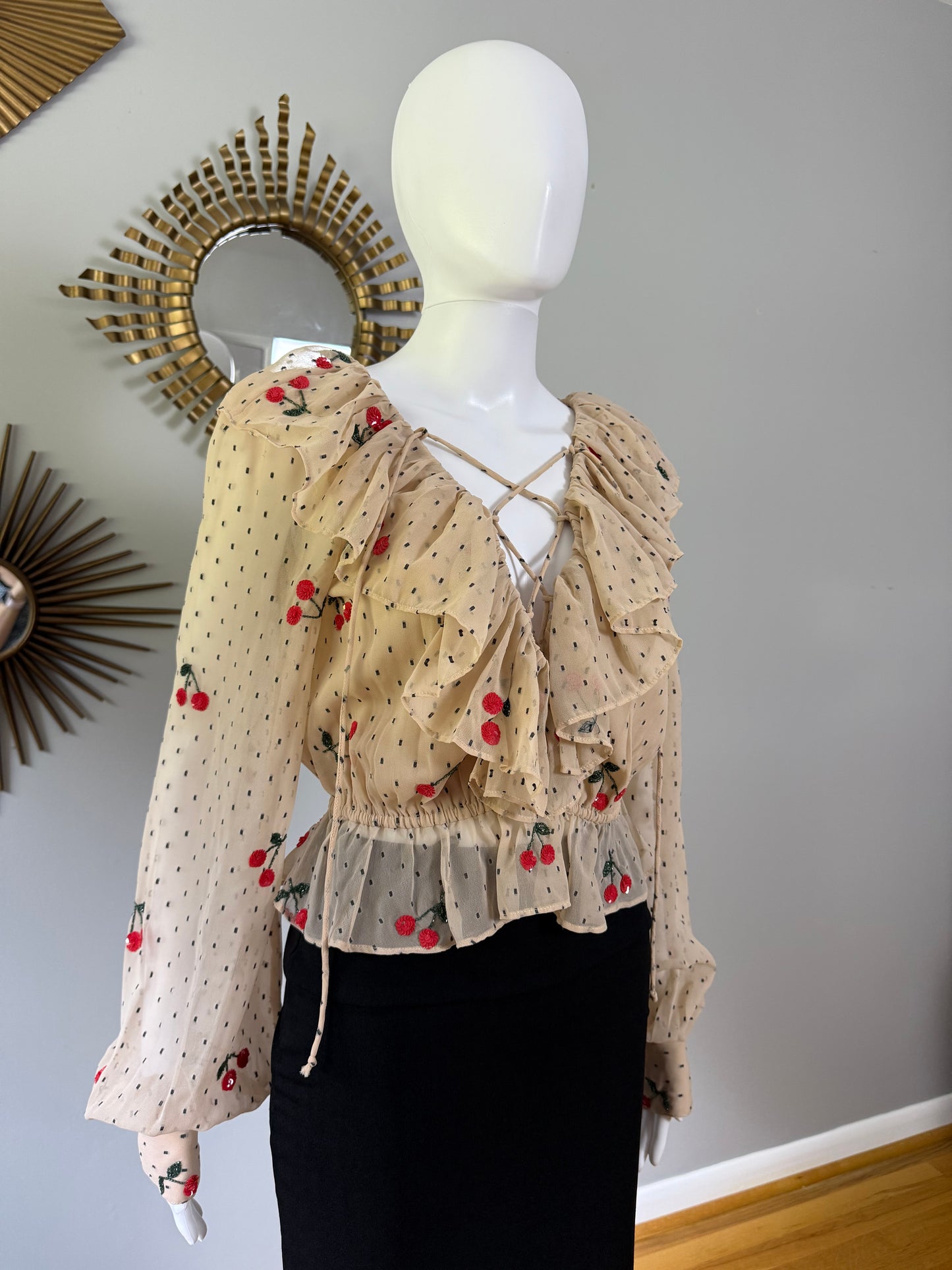 NBD - Cream Cherry Pie Ruffled Blouse