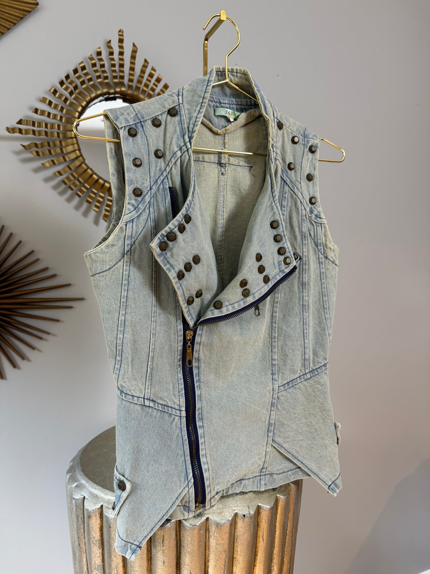 Denim Studded Moto Vest
