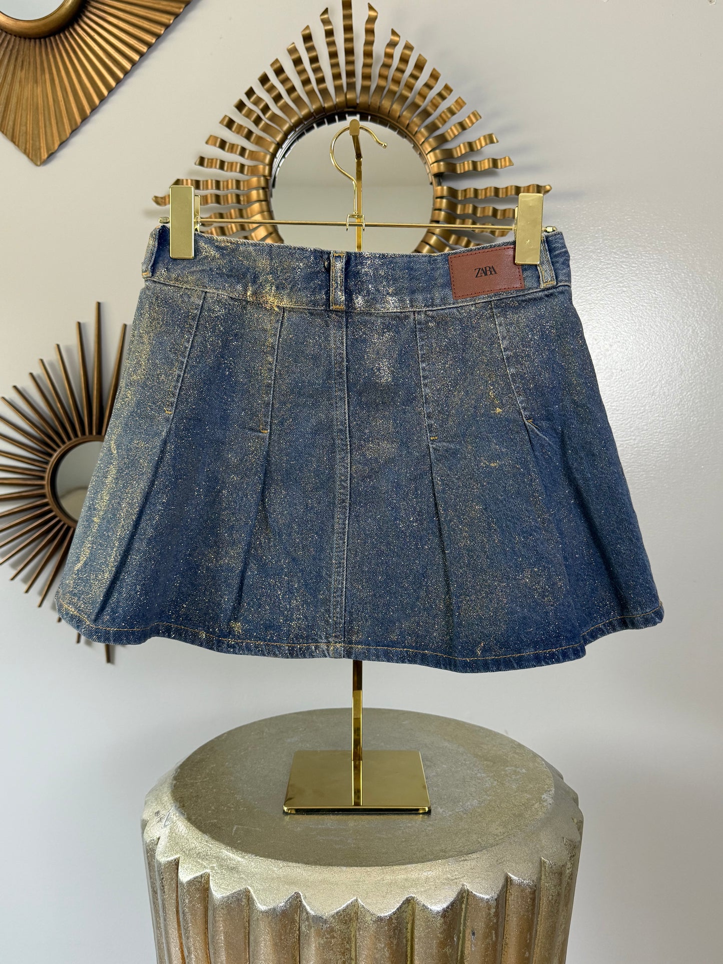 ZARA - Blue Denim Mini Skirt w/ Gold Accents