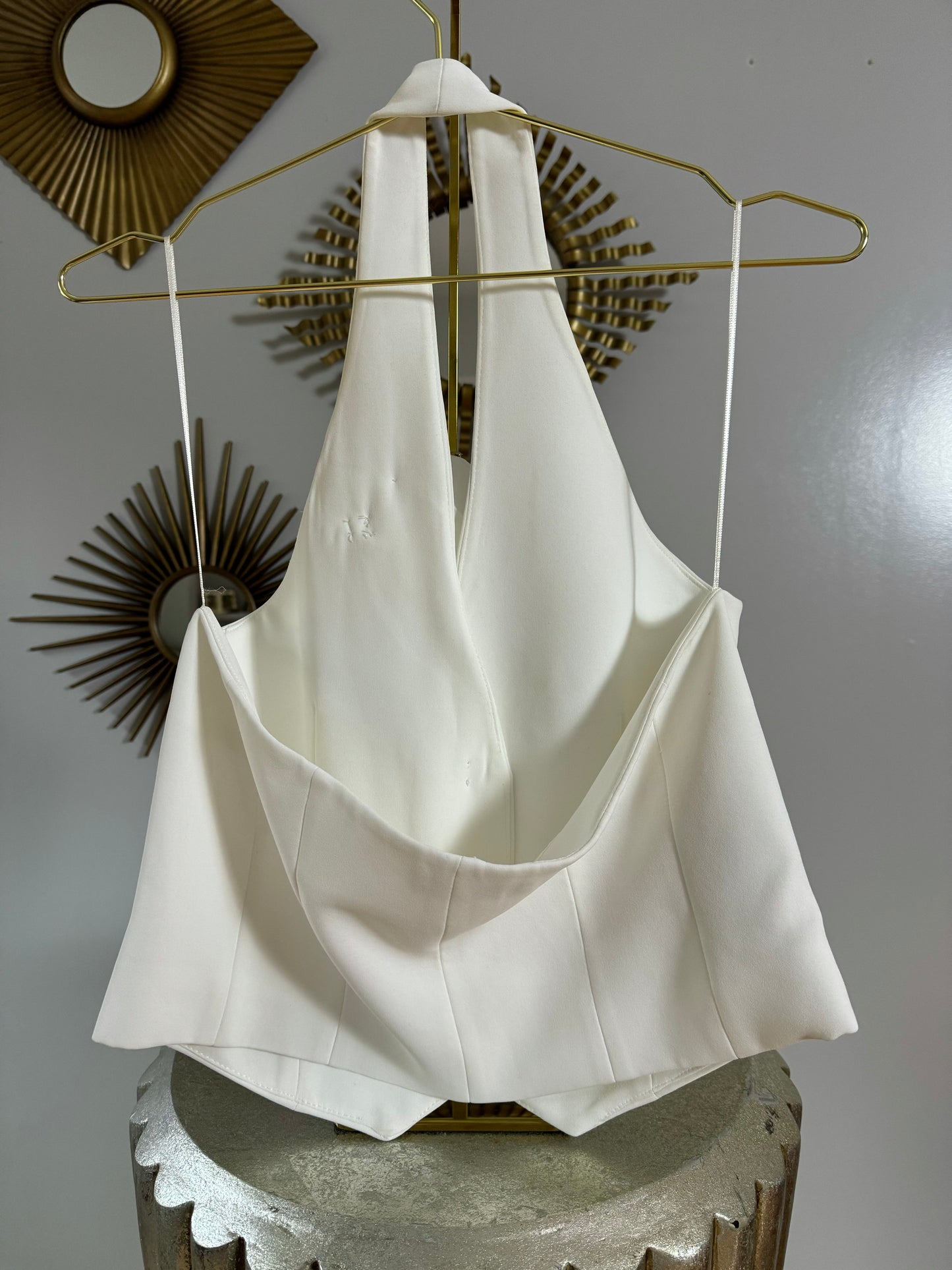 MANGO - White Vest w/ Flower Appliqué