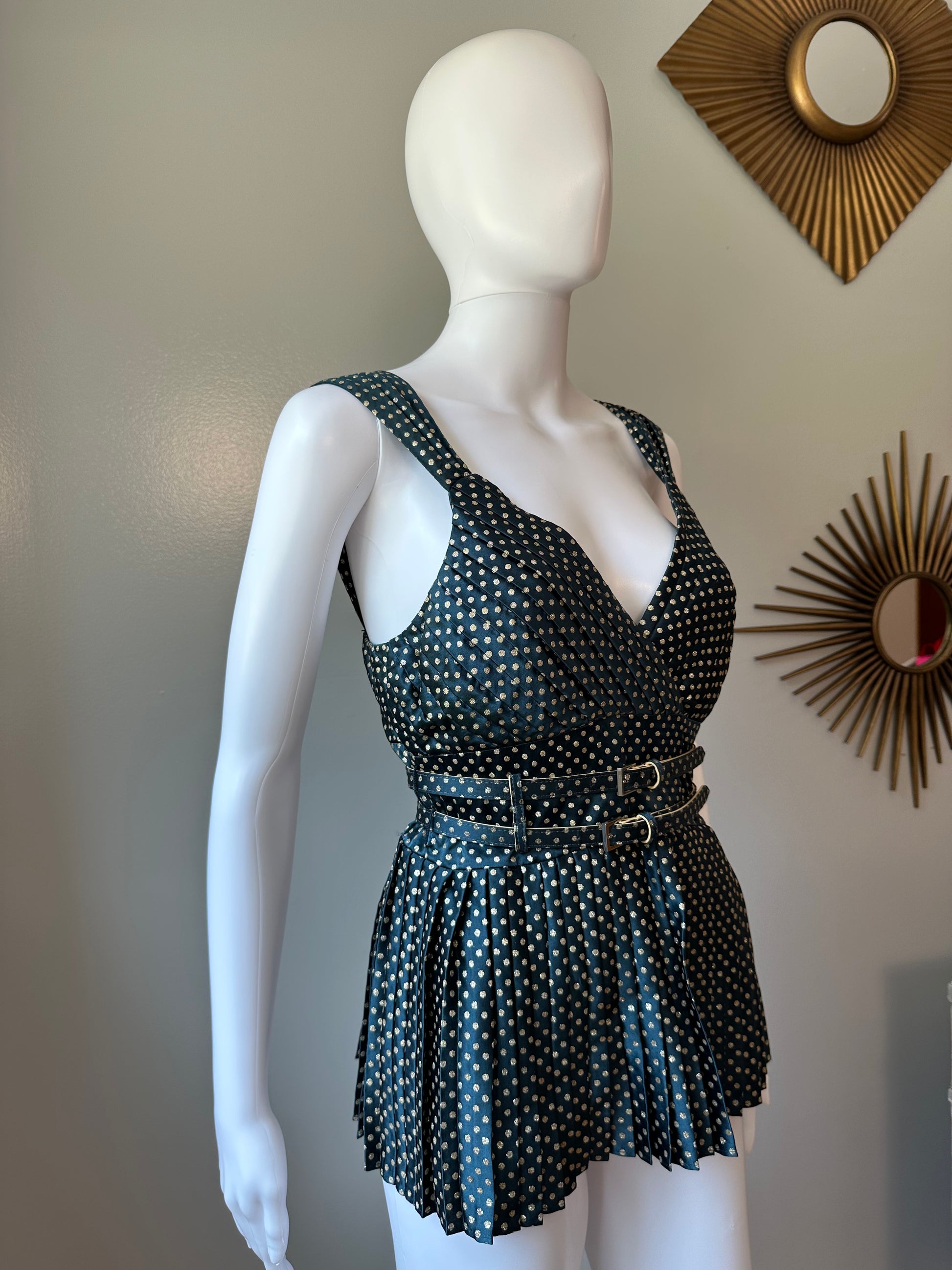 Adam Lippes - Green W/ Gold Polka Dots Top-Chic Couture Closet ATL
