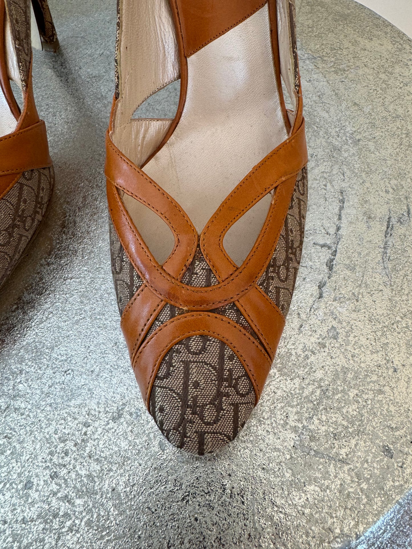 Dior - Brown Diorissimo Canvas & Leather Trim Pumps