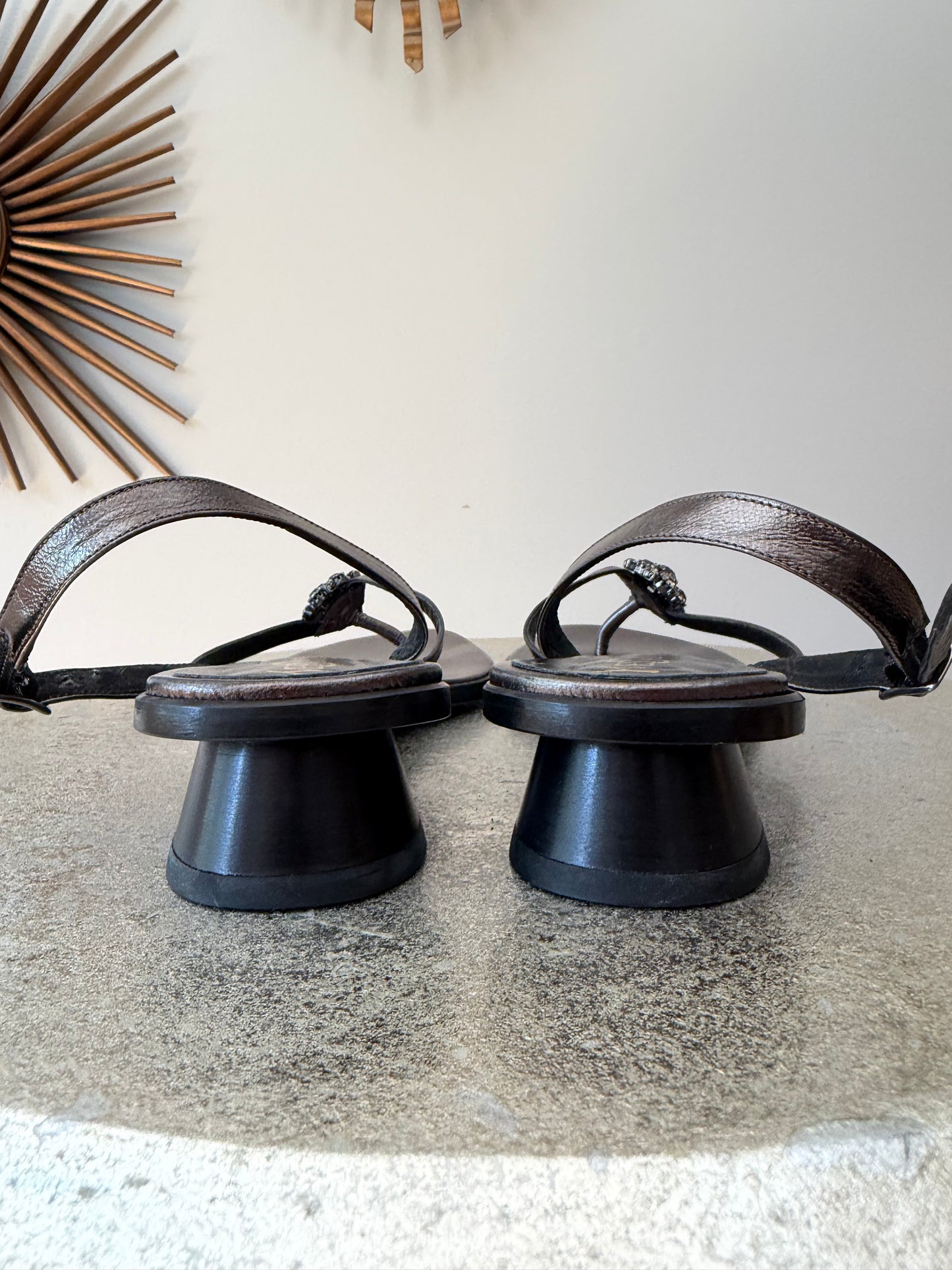 Yves Saint Laurent Black Jeweled T-Strap Slingback Sandals