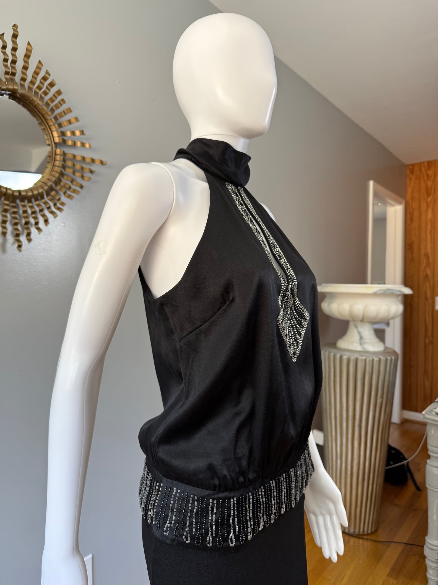 BCBGMaxAzria- Black Beaded Halter Top