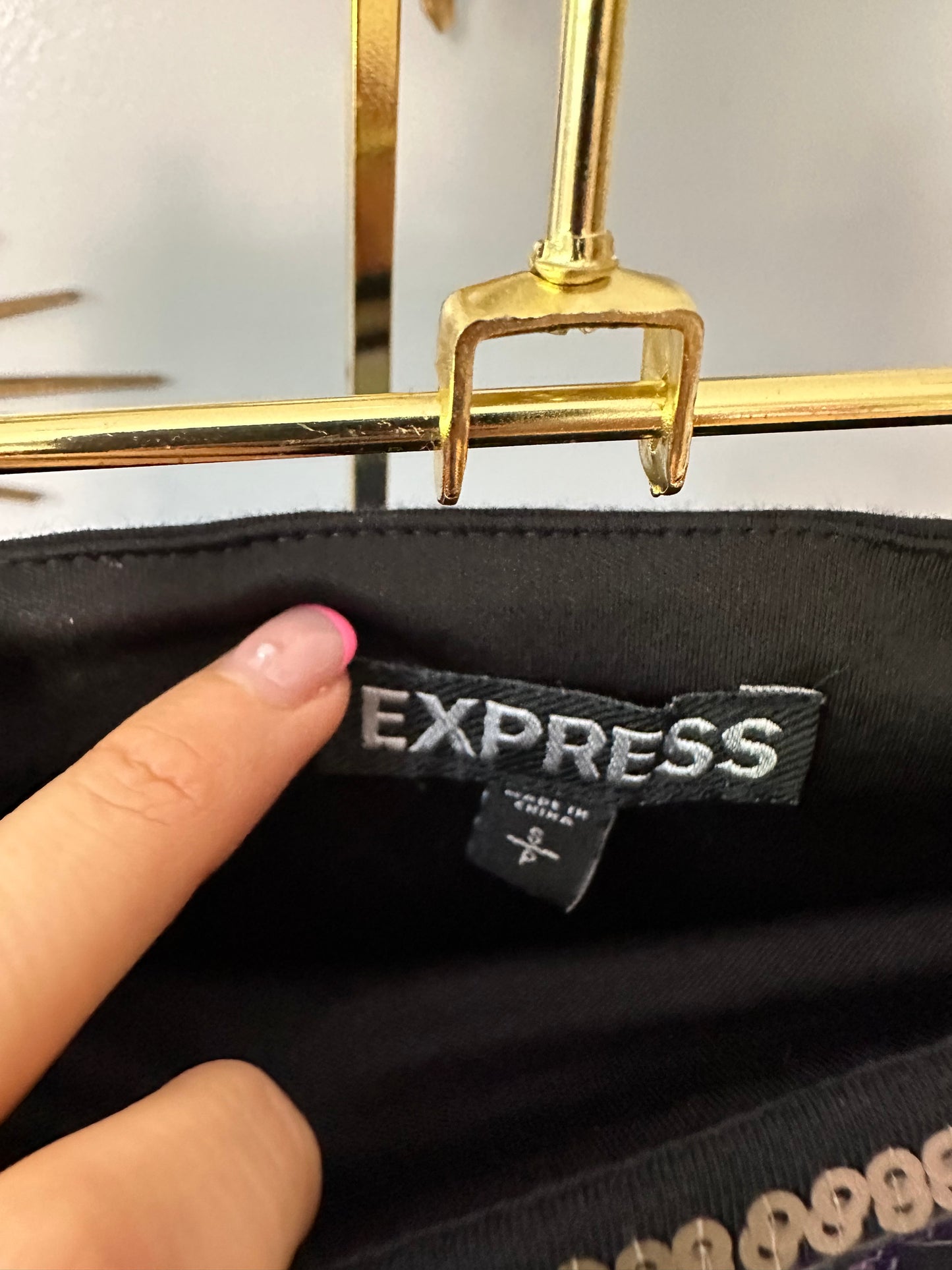 Express - Iridescent Sequined Design Mini Skirt
