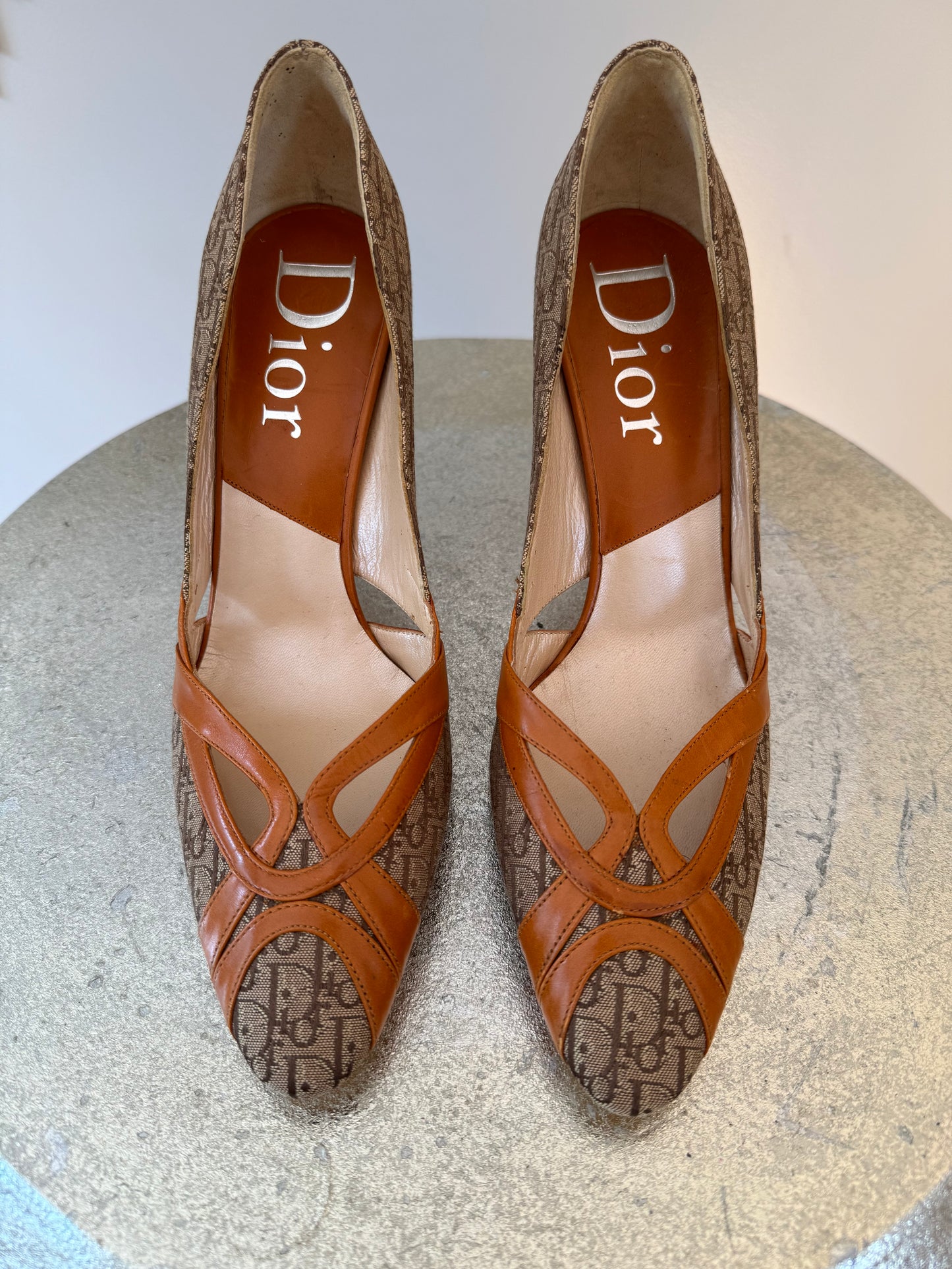 Dior - Brown Diorissimo Canvas & Leather Trim Pumps