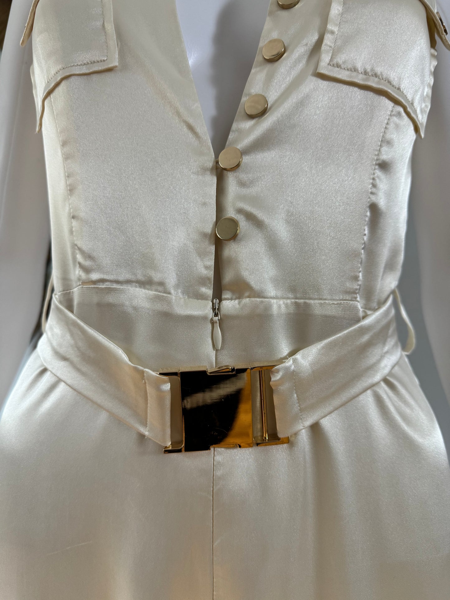 MESHKI - Ivory Jada Satin Jumpsuit W/ Gold Belt