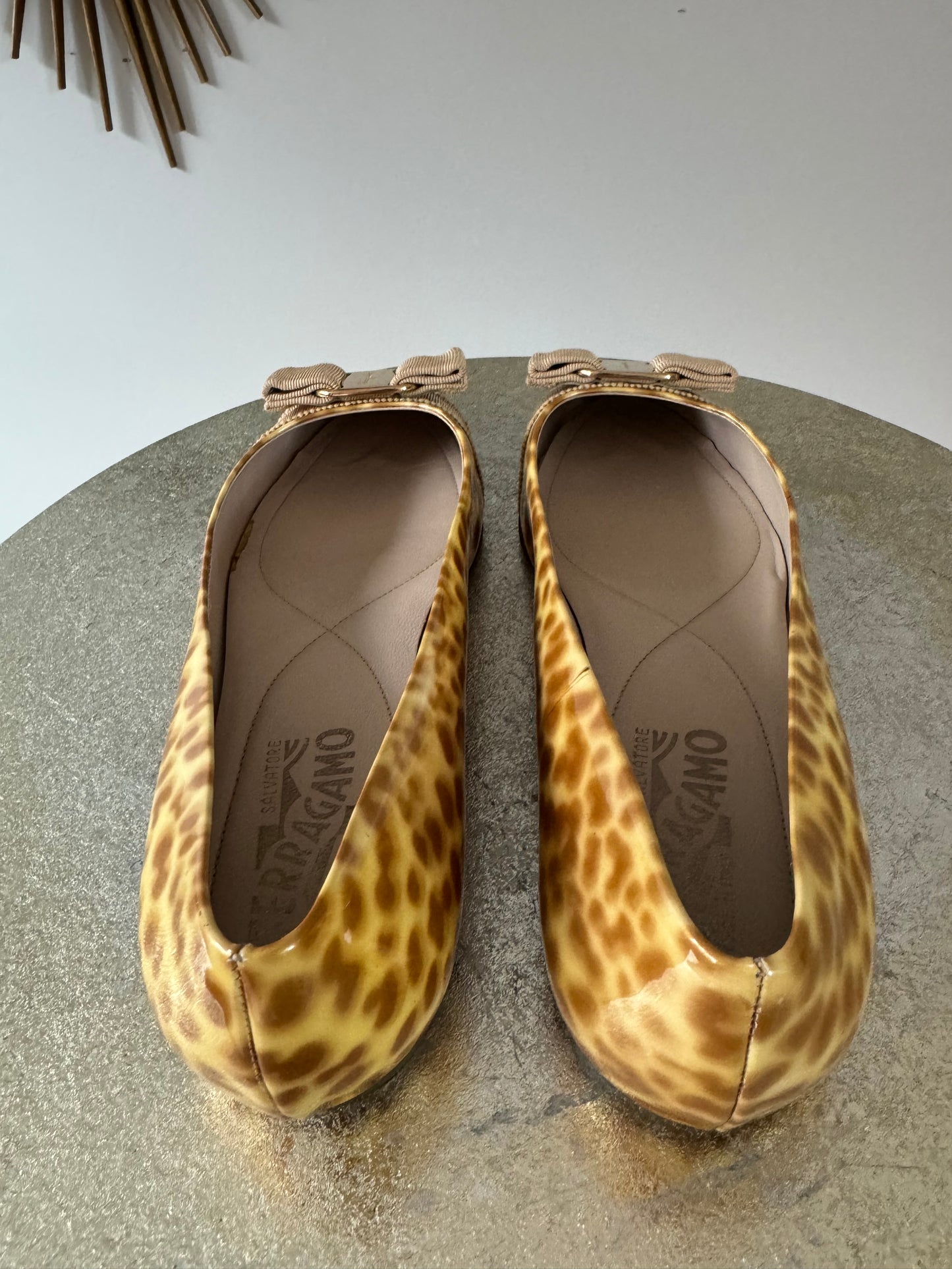 Salvatore Ferragamo - Patent Leather Animal Print Varina Ballet Flats