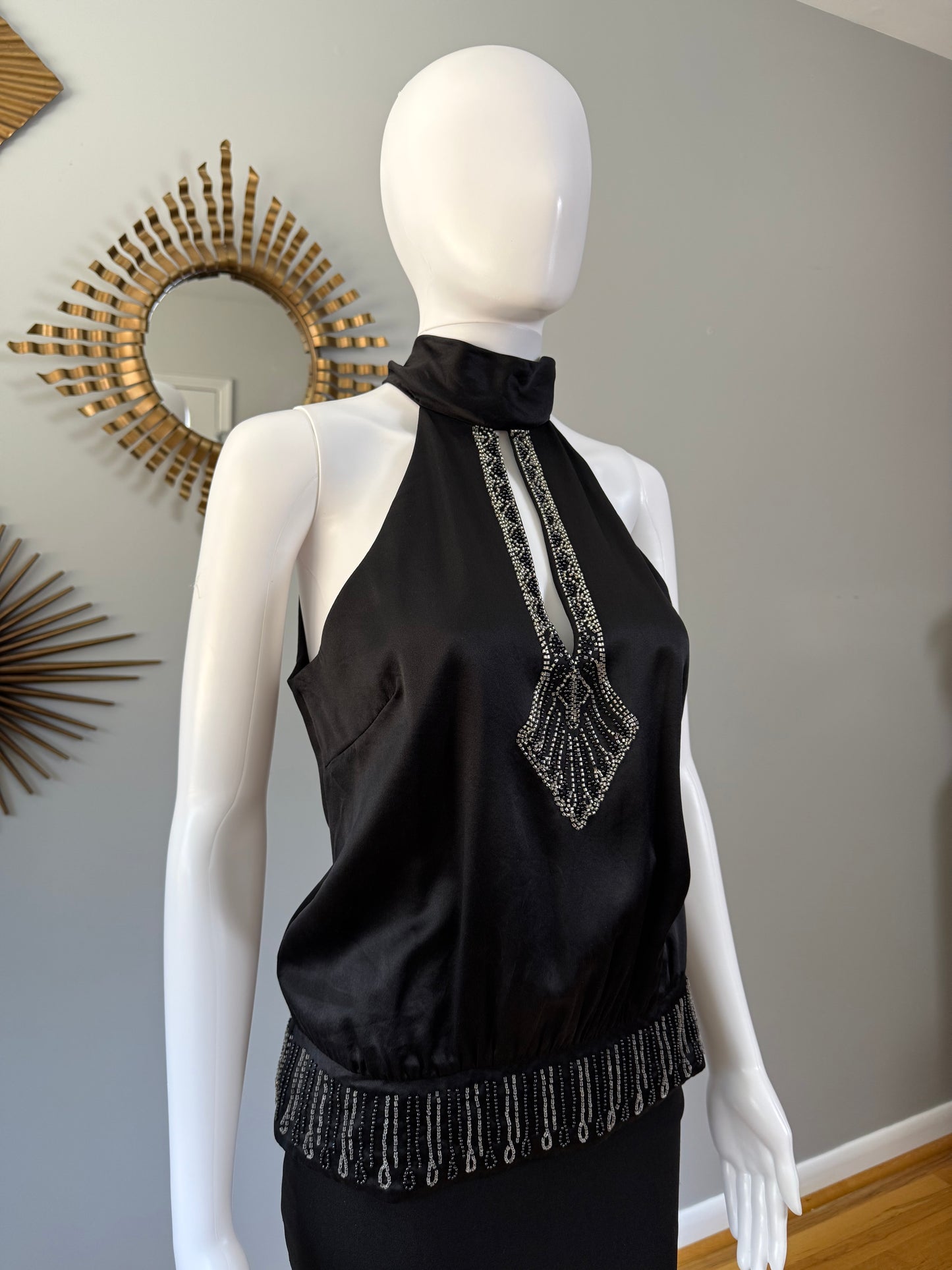 BCBGMaxAzria- Black Beaded Halter Top