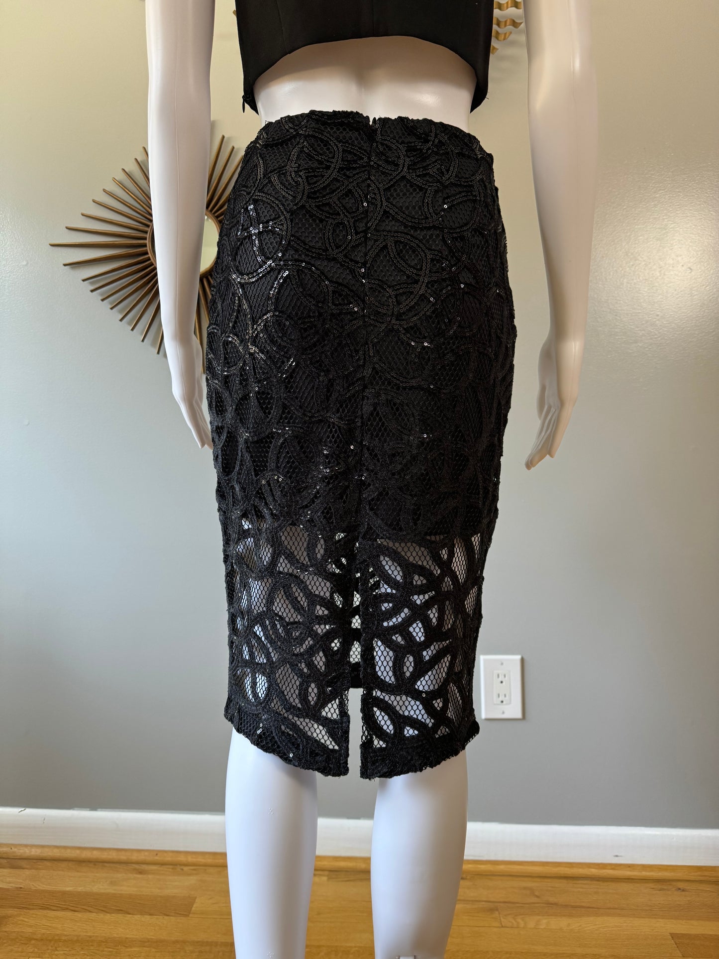 Express - Falda midi con remolino de lentejuelas negras