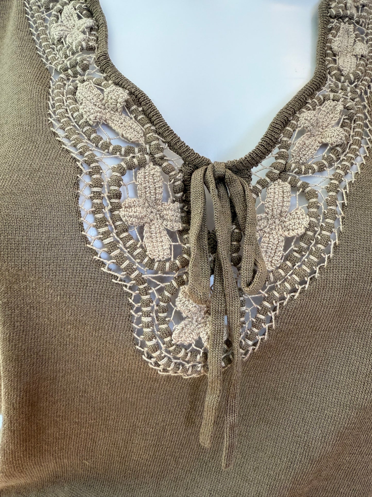 Elie Tahari - Brown Crochet Neck Top