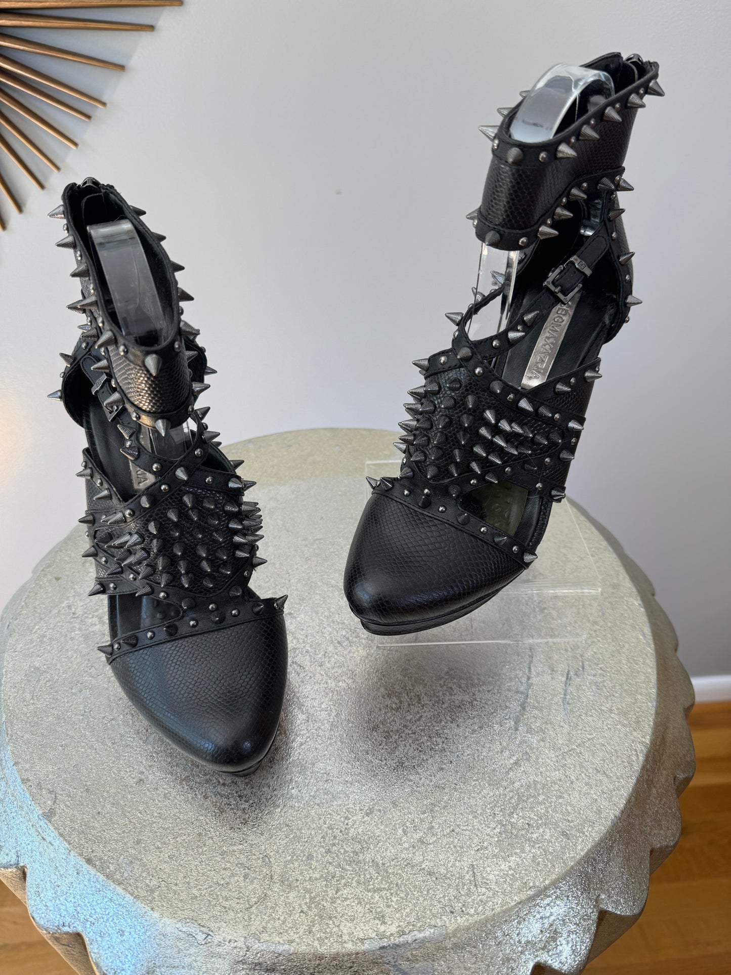 BCBGMAXAZRIA - Black Snake Embossed Spiked Vamp Pumps