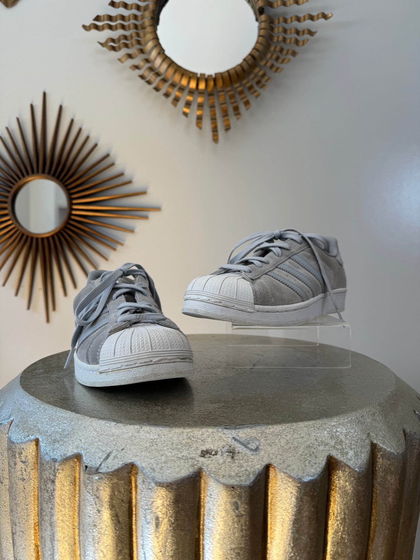 Adidas - Grey Suede Superstar Sneakers-Chic Couture Closet ATL
