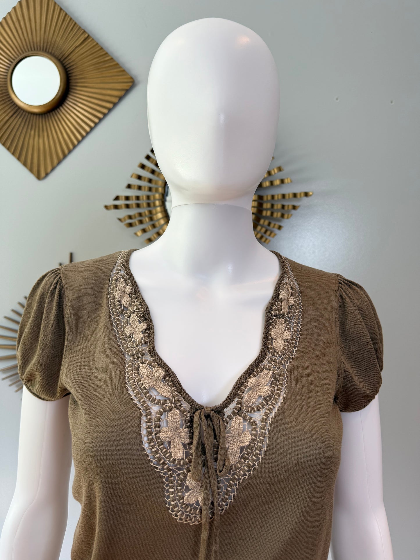 Elie Tahari - Brown Crochet Neck Top