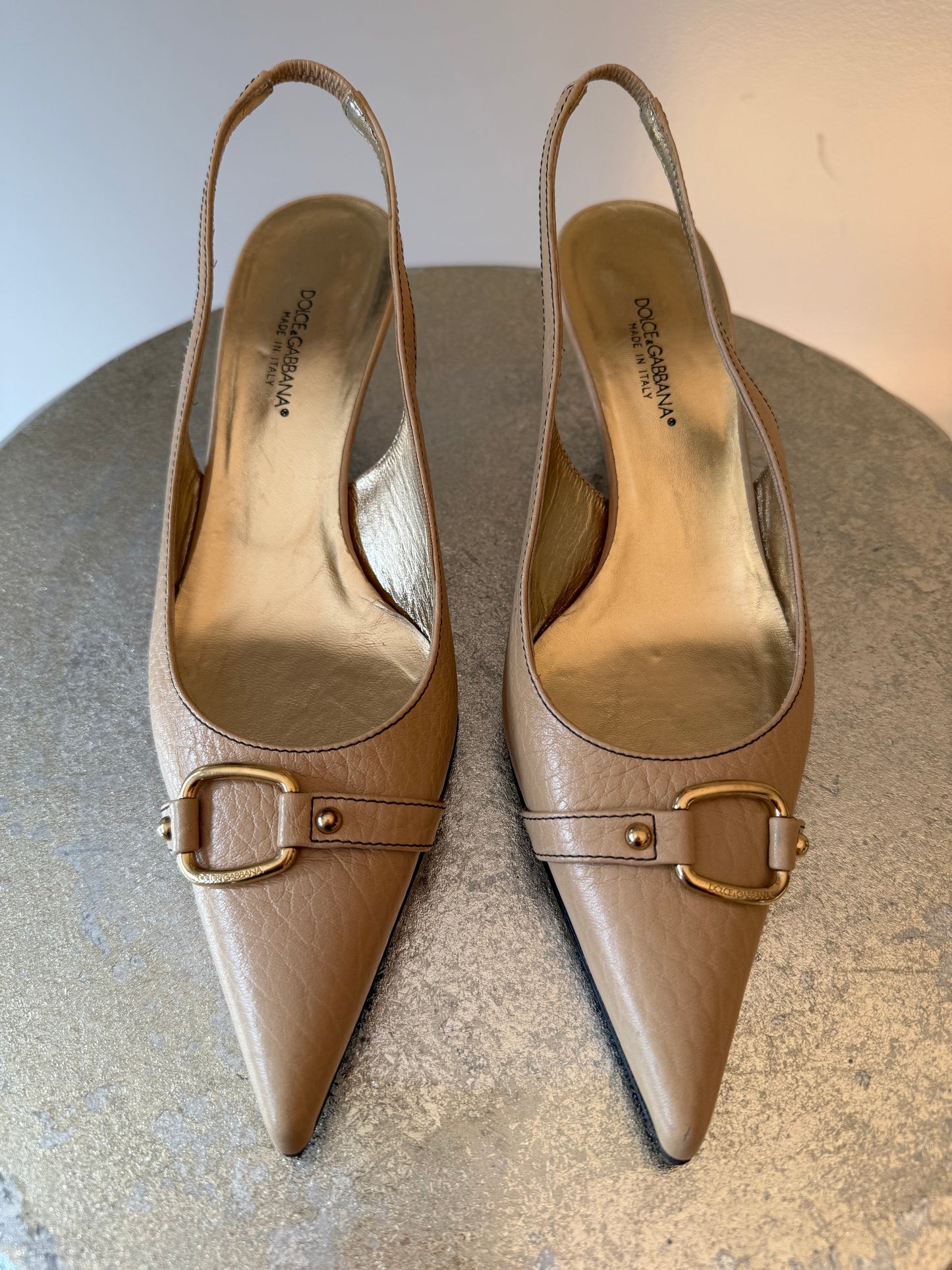 Dolce & Gabbana - Beige Leather Slingback Pumps