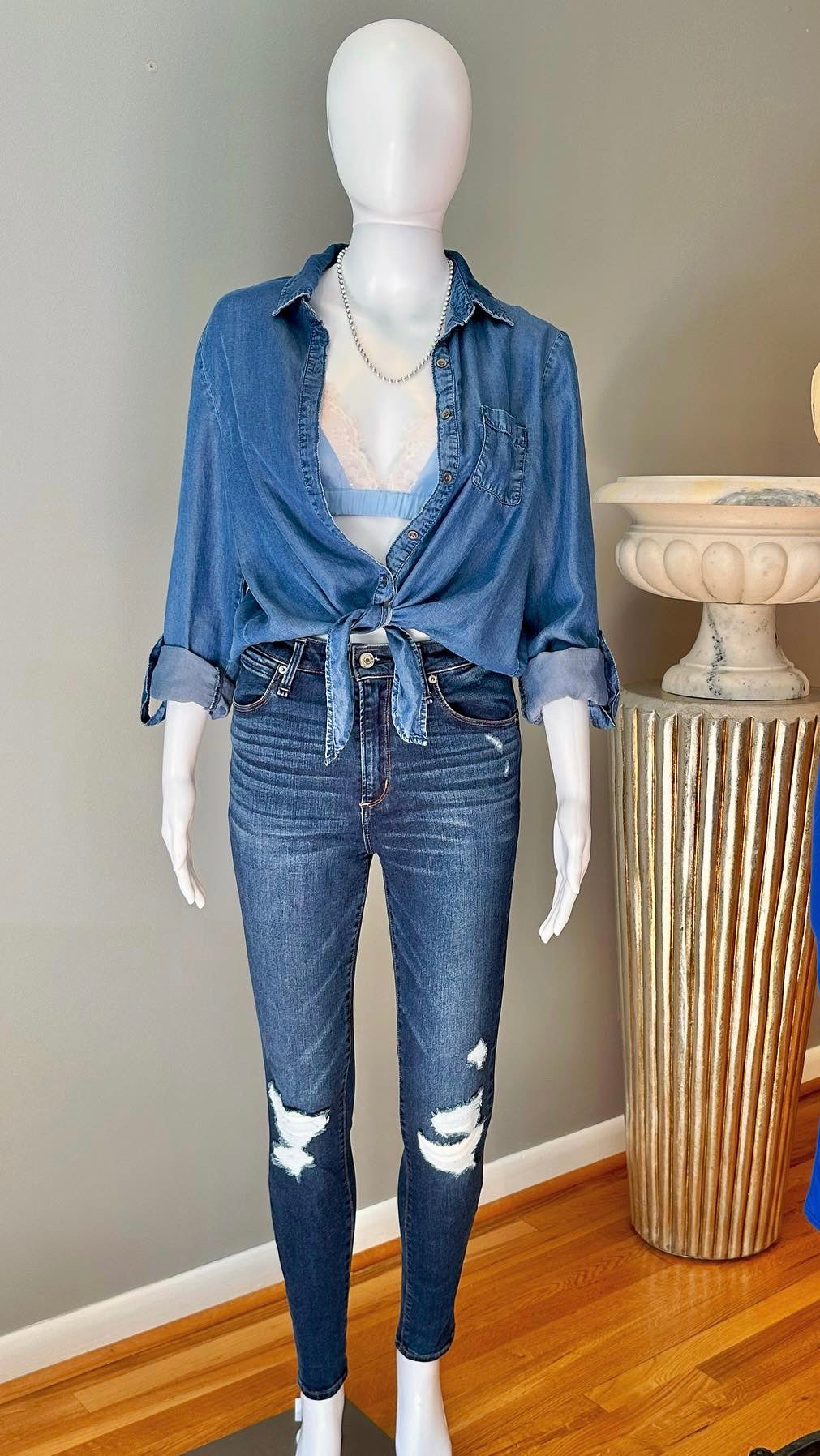 Forever 21 - Blue Denim Front Tie Crop Top