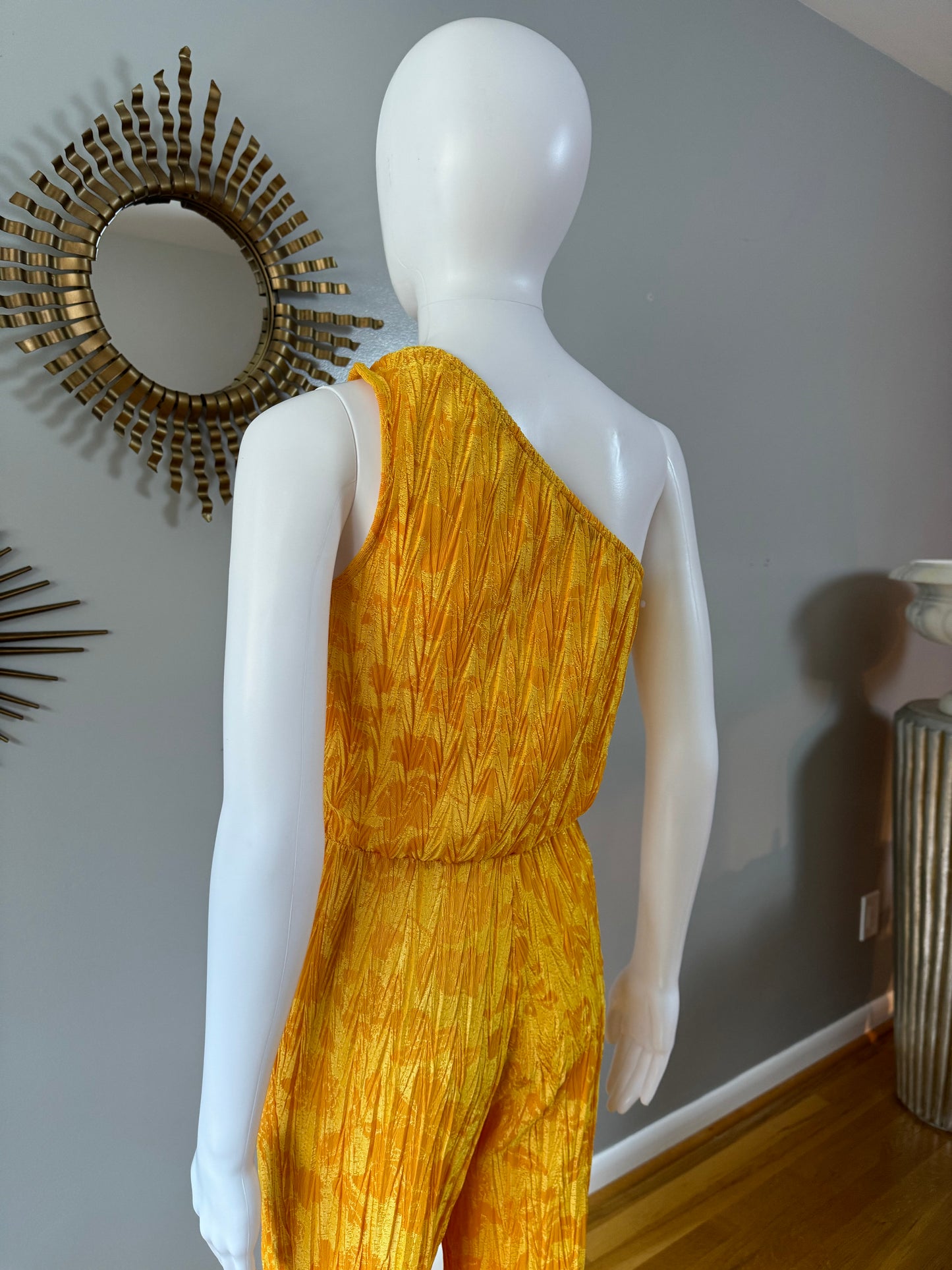 Zara - Gold Jacquard One Shoulder Jumpsuit