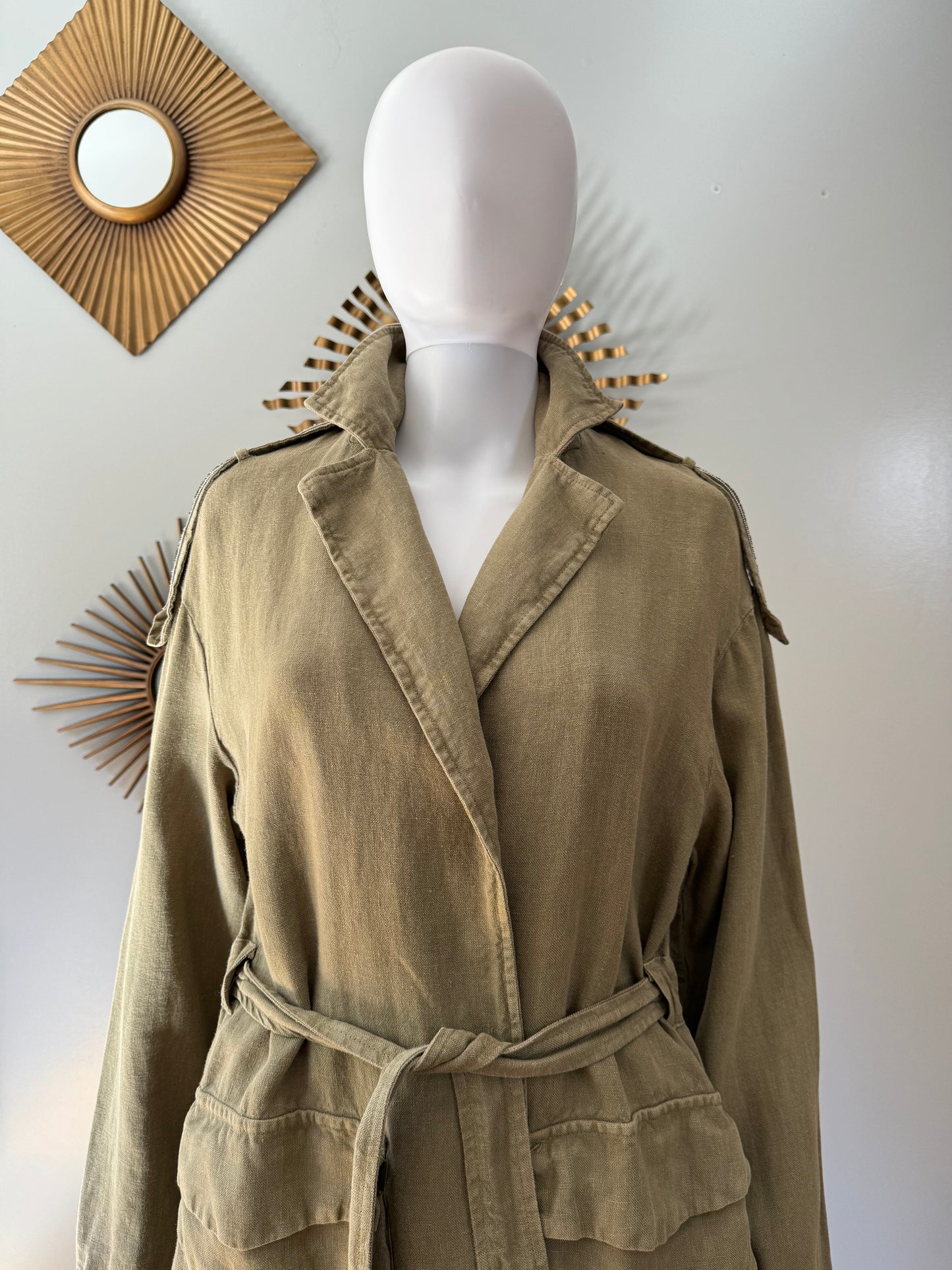ZARA - Khaki Green Linen Trench Jacket