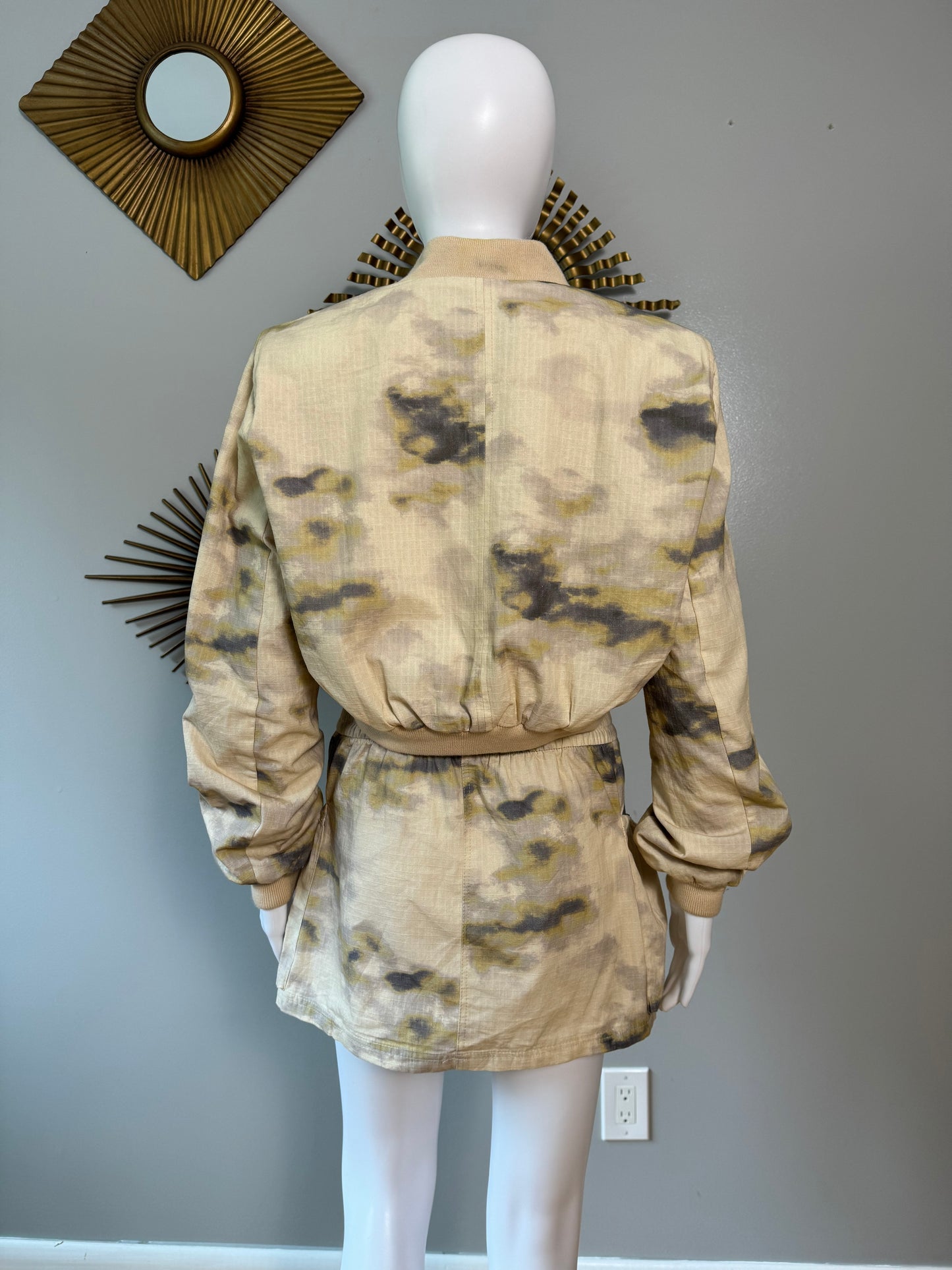 ZARA - Beige Printed Mini Cargo Skirt & Bomber Jacket Set